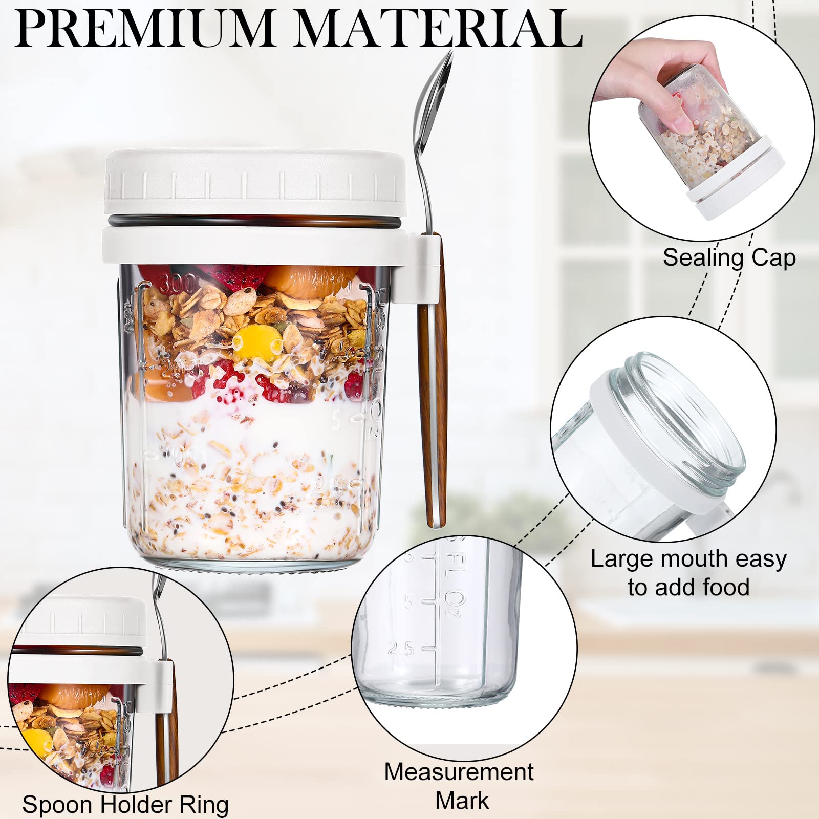 8 Pcs 10 Oz Overnight Oats Containers With Lids And Spoons Large Capacity Airtight Oatmeal Overnight Oat Jars With Measurement M