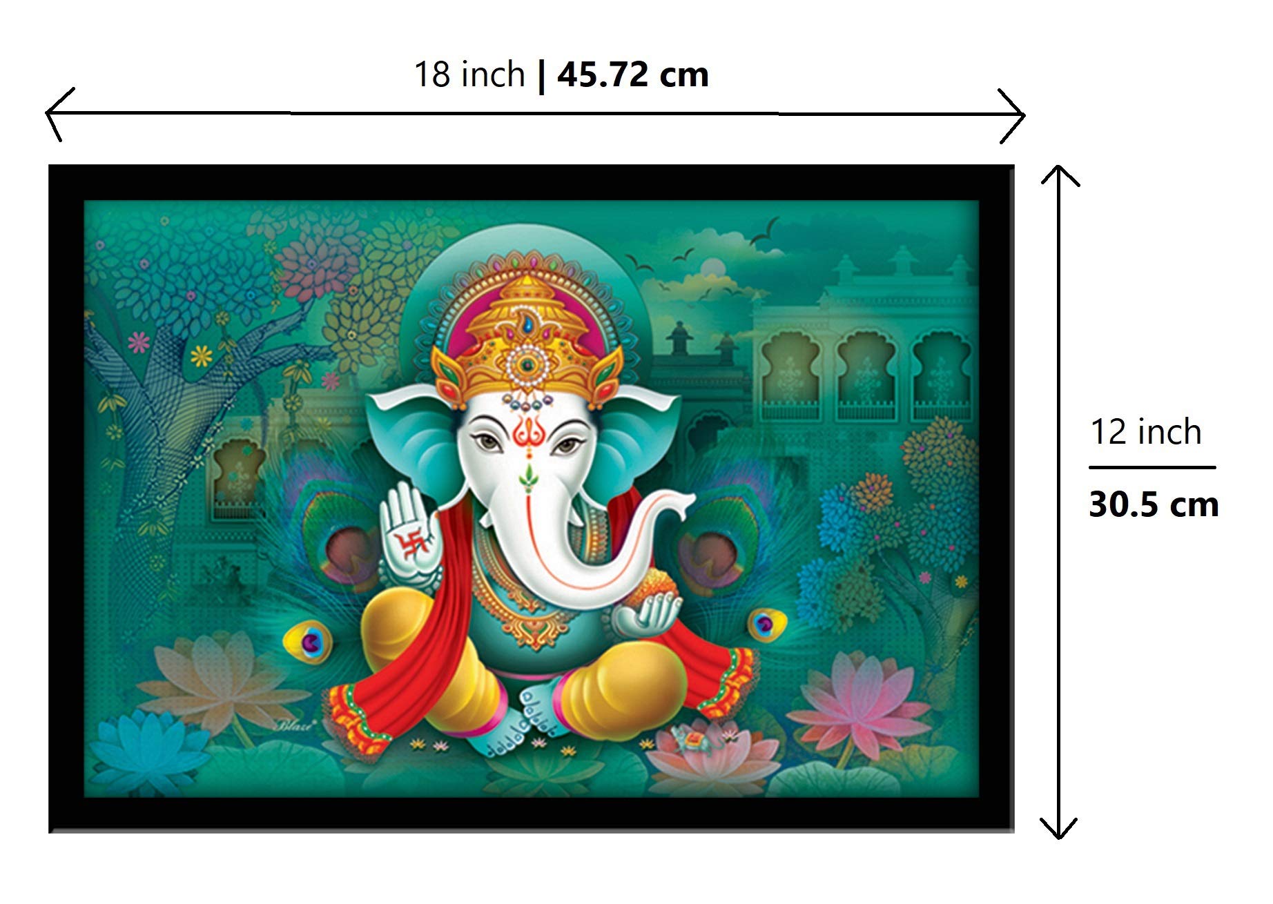 Lifehaxtore Ganesha Art Framed Painting | Ready To Hang -(Wooden Fiber Frame, 12Inch X 18 Inch)
