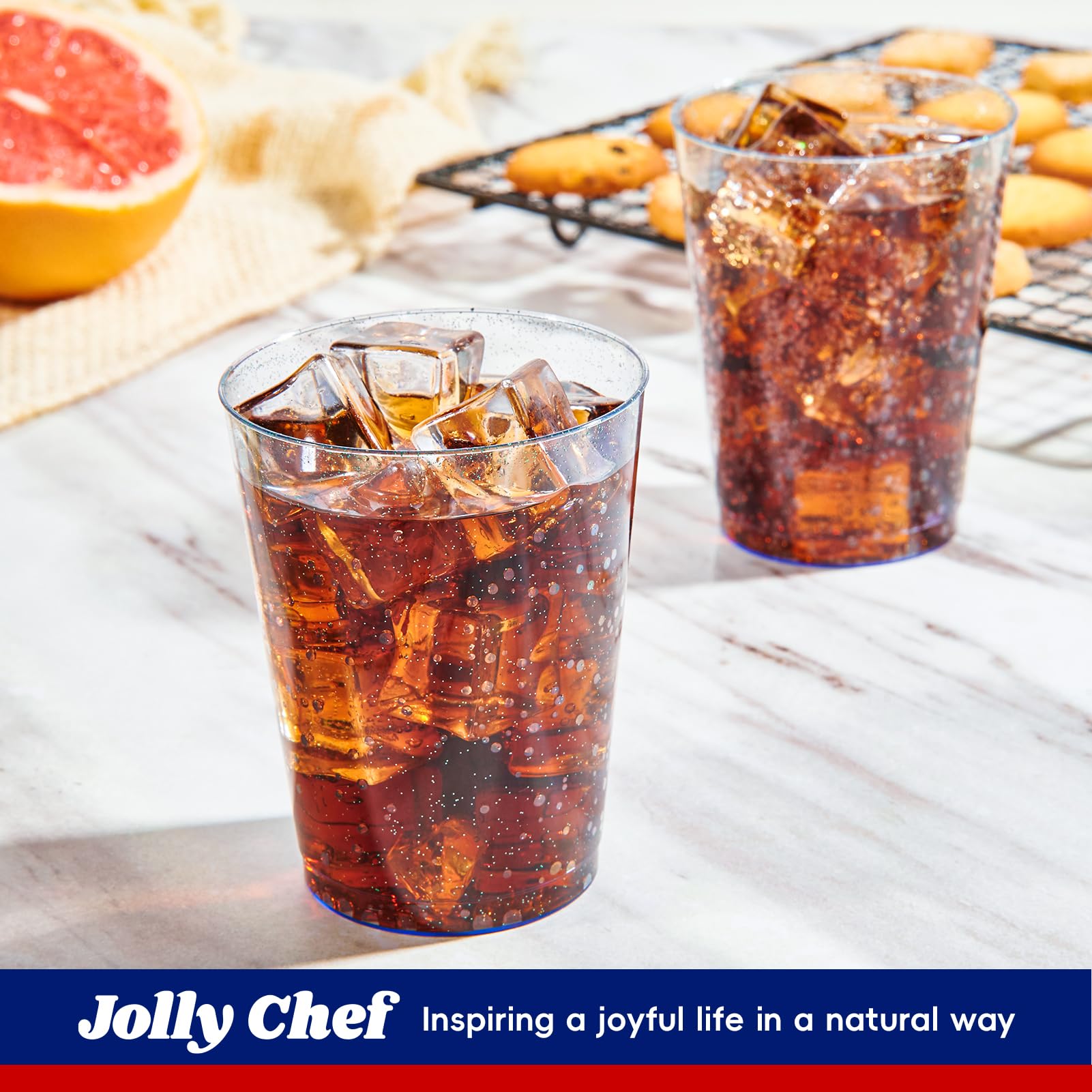 Jolly Chef 100 Pack 10 Oz Blue Plastic Cups, Blue Disposable Cups Tumblers, Elegant Blue Glitter Party Cups, Drinking Cups Perfe