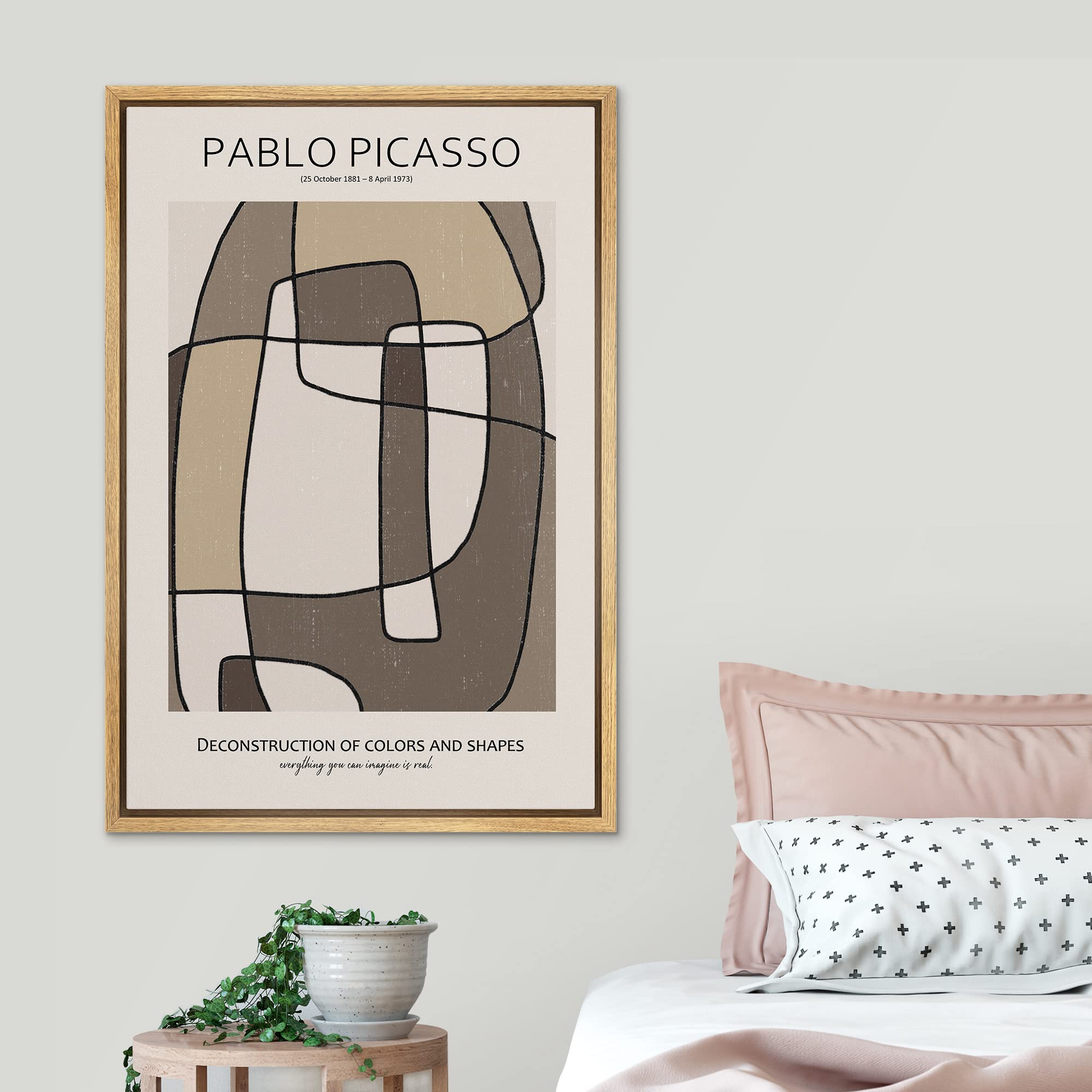 Signleader Framed Canvas Print Wall Art Pablo Picasso Brown Geometric Line Art Abstract Shapes Illustrations Modern Art Decorati