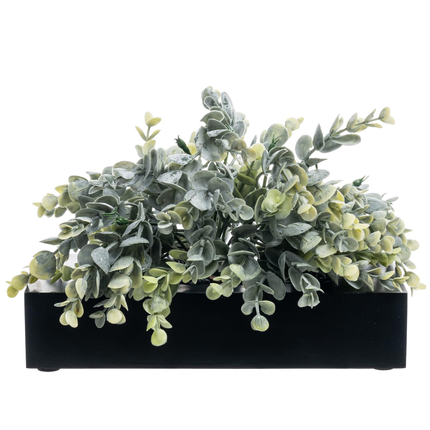 MyGift Artificial Eucalyptus Plant in Black Wood Decorative Planter Pot, Realistic Faux Indoor Greenery in Container for Tableto