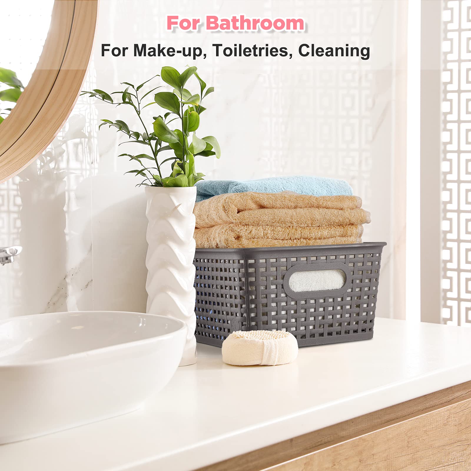 Areyzin Plastic Storage Baskets Bins With Lid Organizing Container Lidded Knit Storage Organizer Bins For Shelves Drawers Deskto