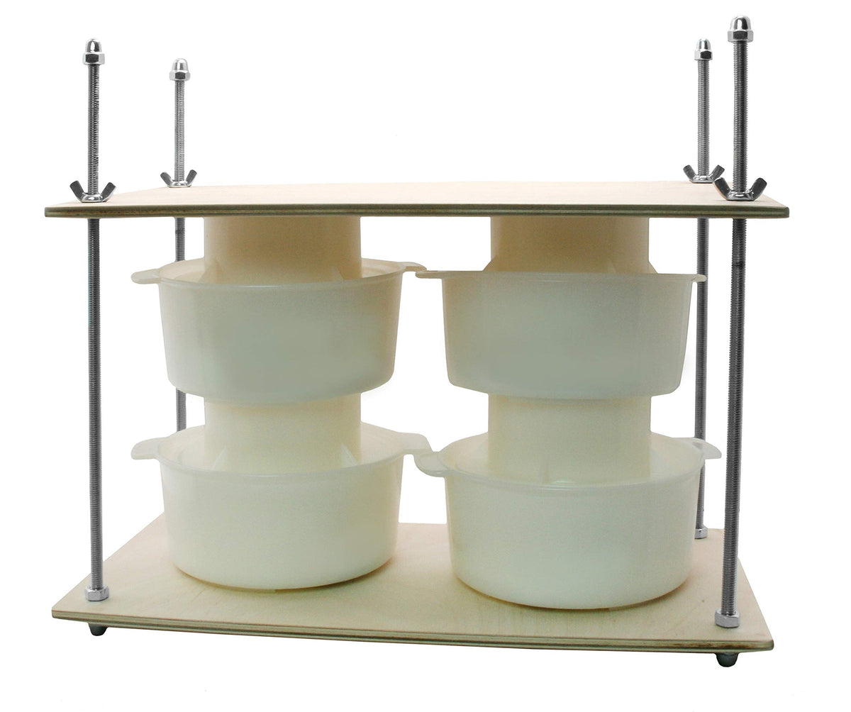 Petristor Wooden Cheese Press For Cheese Making Supplies 16In Metal Guides 13In And 4 Cheese Mold With Follower Piston 1.3Qt - L