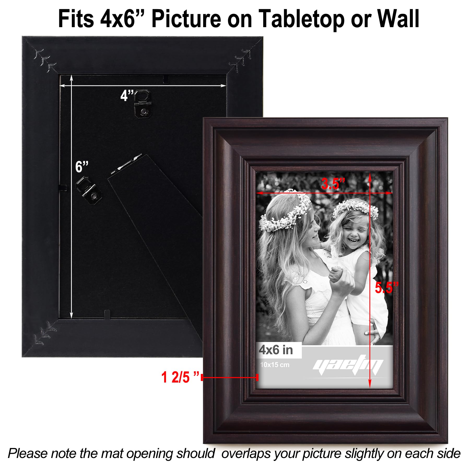 Yaetm 4x6 Picture Frame Set of 4, 1.4    Wide Molding & Dark Brown Photo Frames with HD Tempered Glass, Display on Tabletop & Wa