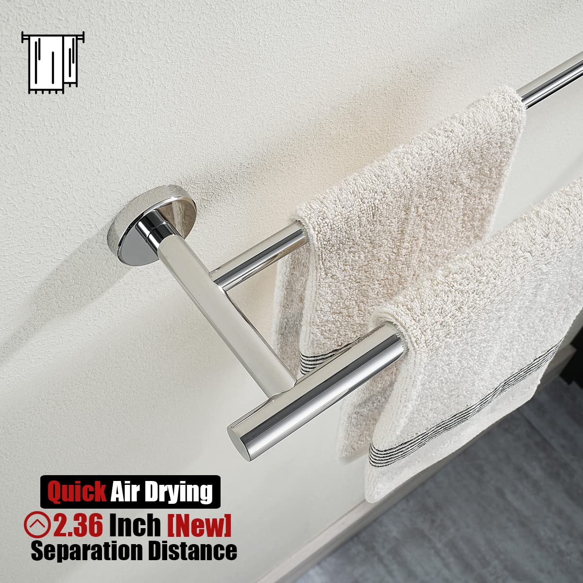JQK Double Bath Towel Bar  30 Inch 304 Stainless Steel Thicken 0.8mm Towel Rack for Bathroom  Towel Holder Polished Chrome Wall Mount  33 in Total Length 2 Pack  TB100L30-CH-P2