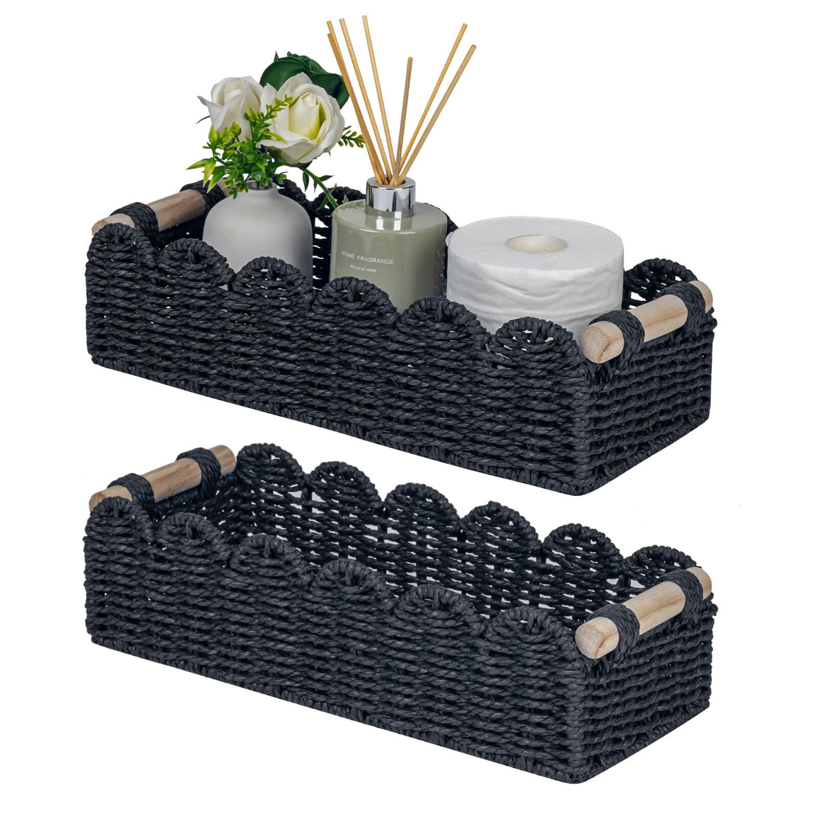 CubesLand Scalloped Edge Decor Basket for Living Room, Home, Bathroom, 2SAME SIZE Paper Rope Baskets, Toilet Storage Baskets for