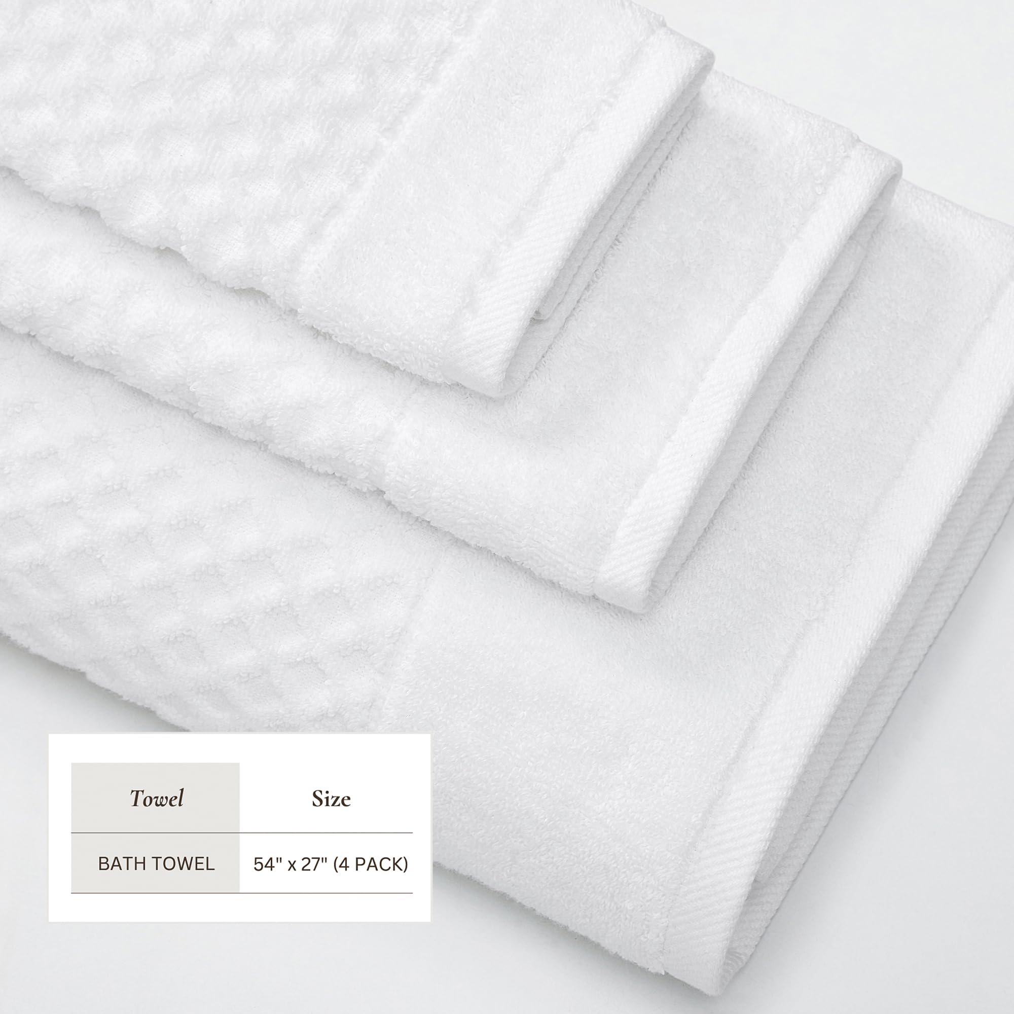 Great Bay Home 100% Cotton White Bath Towel Set | 4 Soft Bath Towels (30 x 52 inches) | Highly Absorbent  Quick Dry Bath Towels | Grayson Collection (Set of 4  Diamond Optic White)
