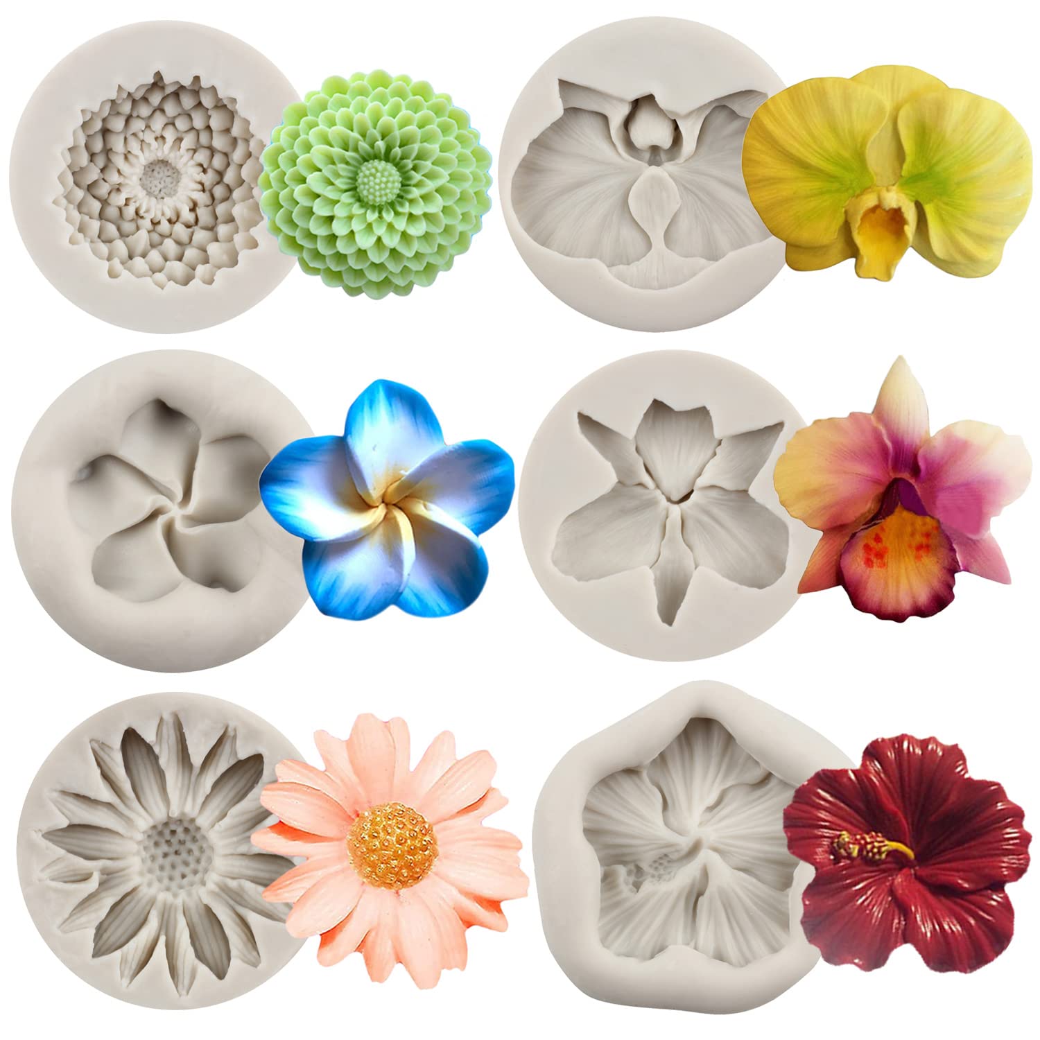 Mypracs Chrysanthemum Flower Silicone Mold Daisy Flower Fondant Molds Orchid Plumeria Flower Candy Mold Hibiscus Flower Chocolat