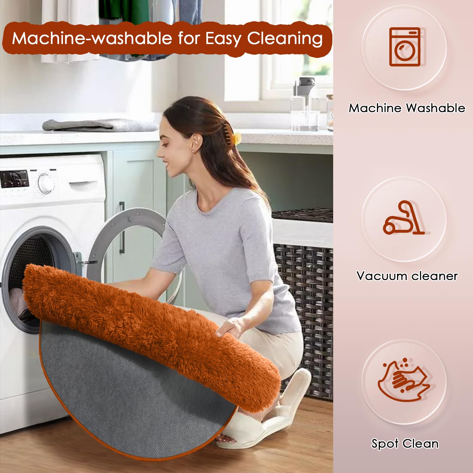 Amdrebio Burnt Orange Round Circle Rug 6Ft for Bedroom Living Room, Fluffy Shaggy Furry Fuzzy Area Rugs for Kids Room Decor Aest