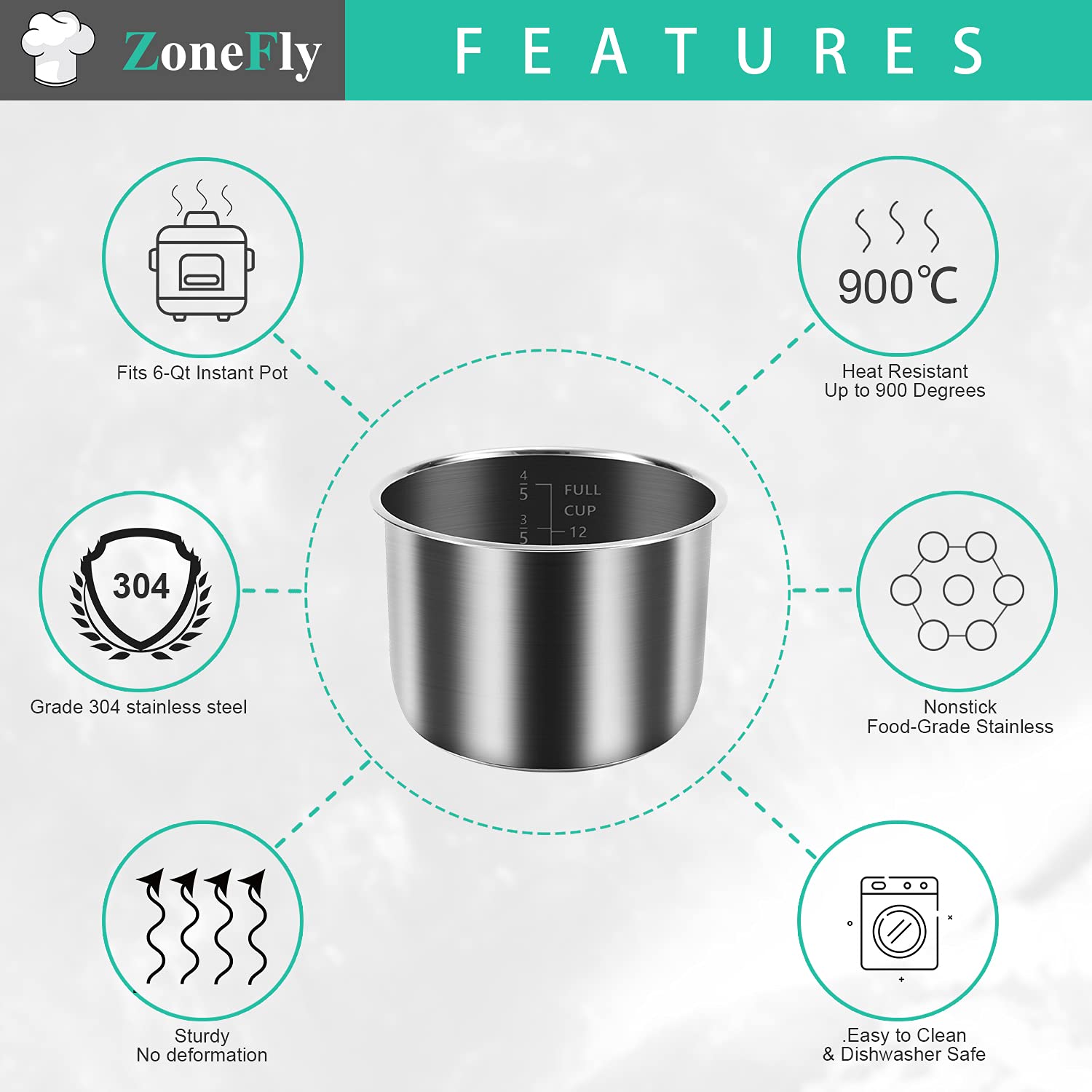 Original 8Qt Power Cooker XL Replacement Inner Pot Stainless Steel Compatible with 8 Quart Power Pressure Cooker Model PPC772 (o