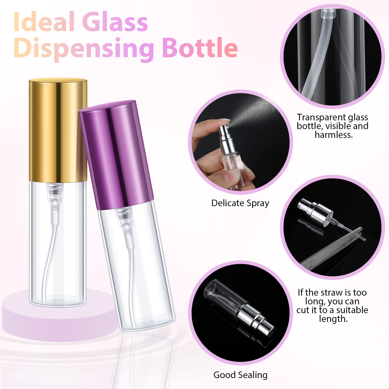 Yinder 25 Pcs Travel Perfume Atomizer Bottle Refillable Perfume Mist Spray Bottles Mini Empty Travel Perfume Sprayer Clear Porta
