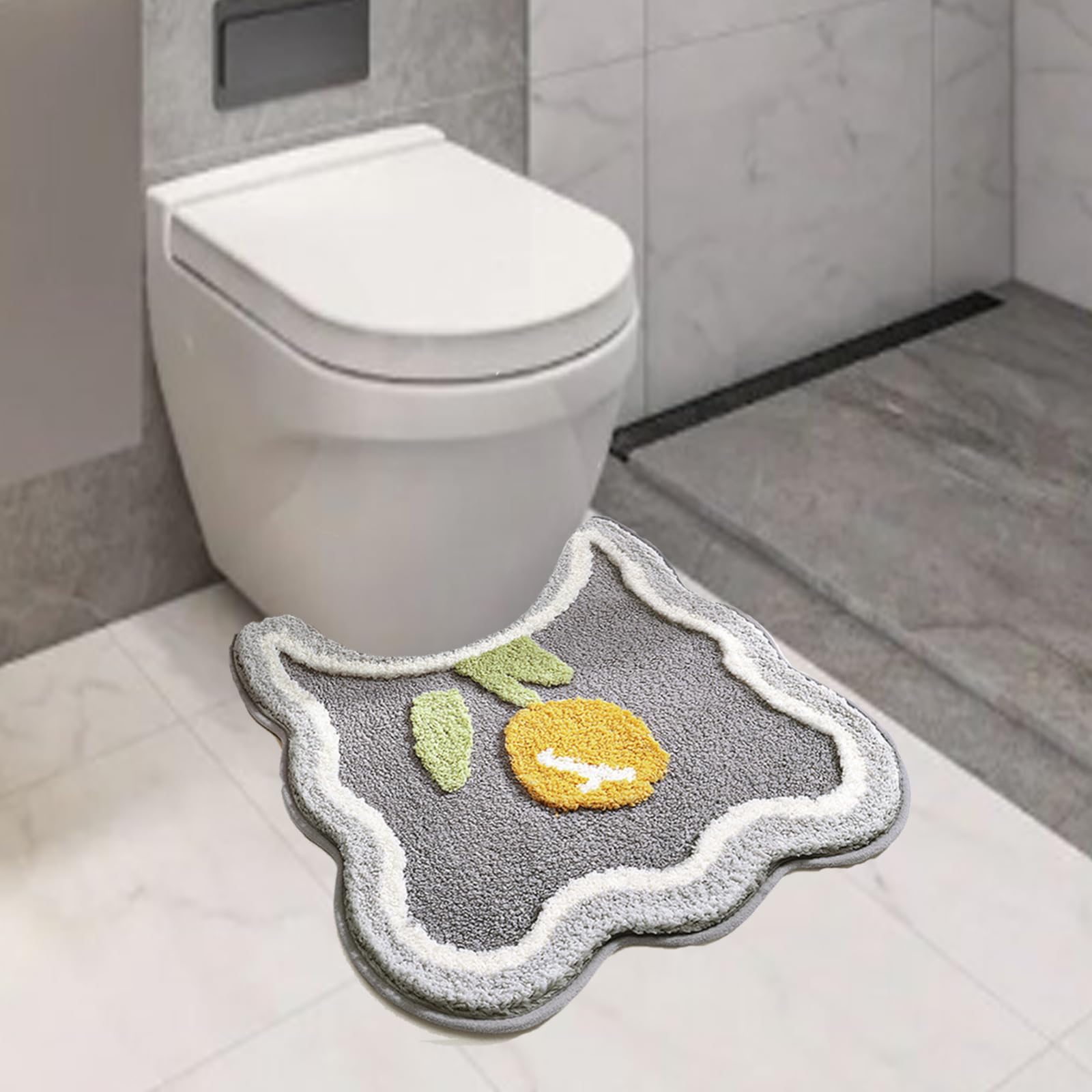 Ptaexcel Toilet Rug U-Shaped, Floral Non-Slip Bath Mat, Soft Plush Contour Bathroom Rug, Absorbent Microfiber Toilet Bath Mat, M