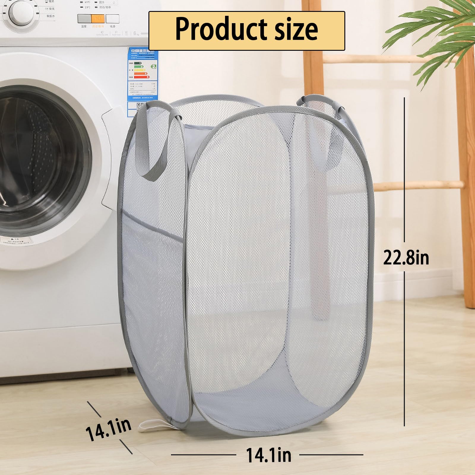 Collapsible Mesh Laundry Basket,Pop Up Laundry Hamper-Easy Storage, Ideal For Home And Travel Use (2 Light Gray)