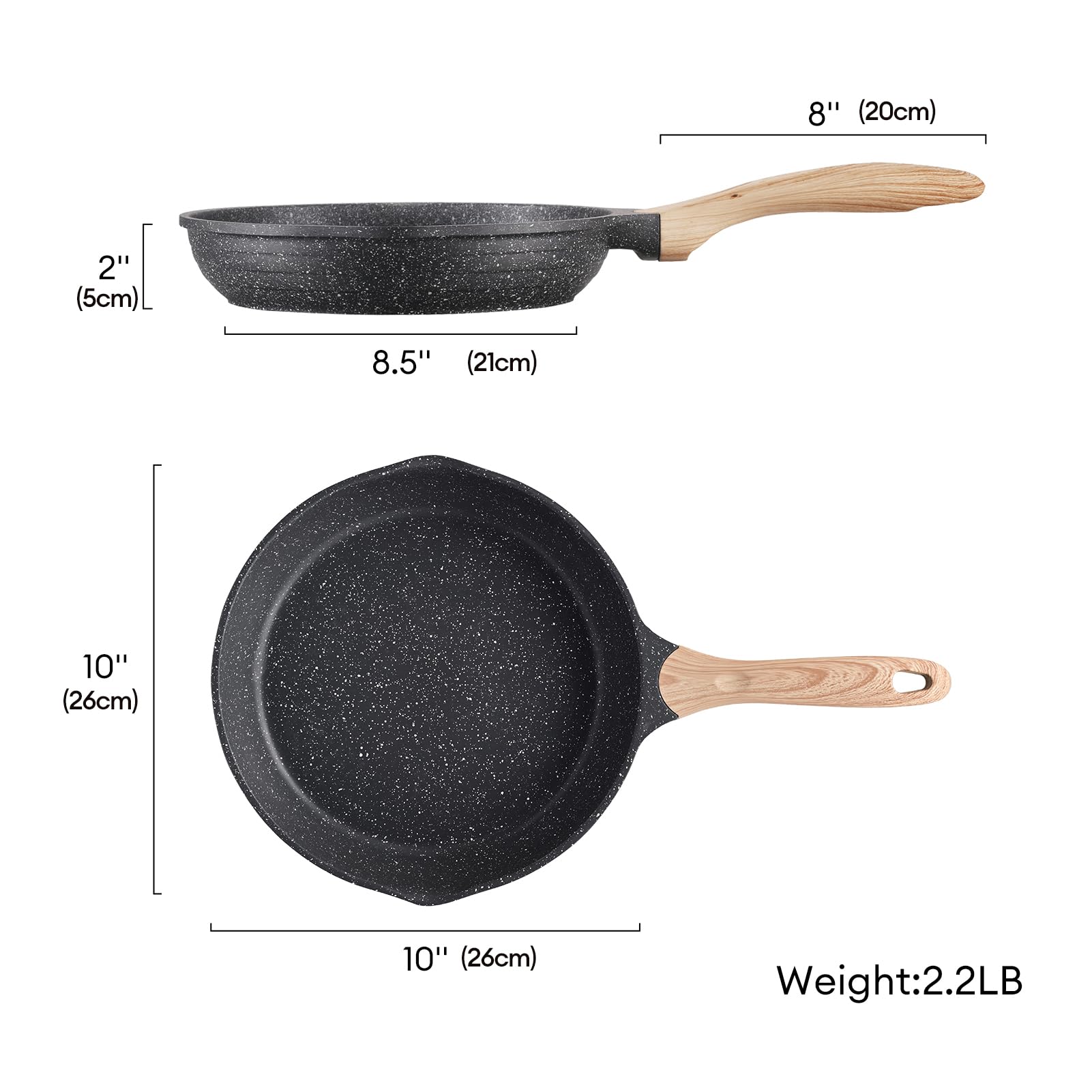 Jeetee 10 Inch Nonstick Frying Pan, Stone Coating Cookware, Nonstick Omelette Pan With Heat-Resistant Handle, Induction Skillet