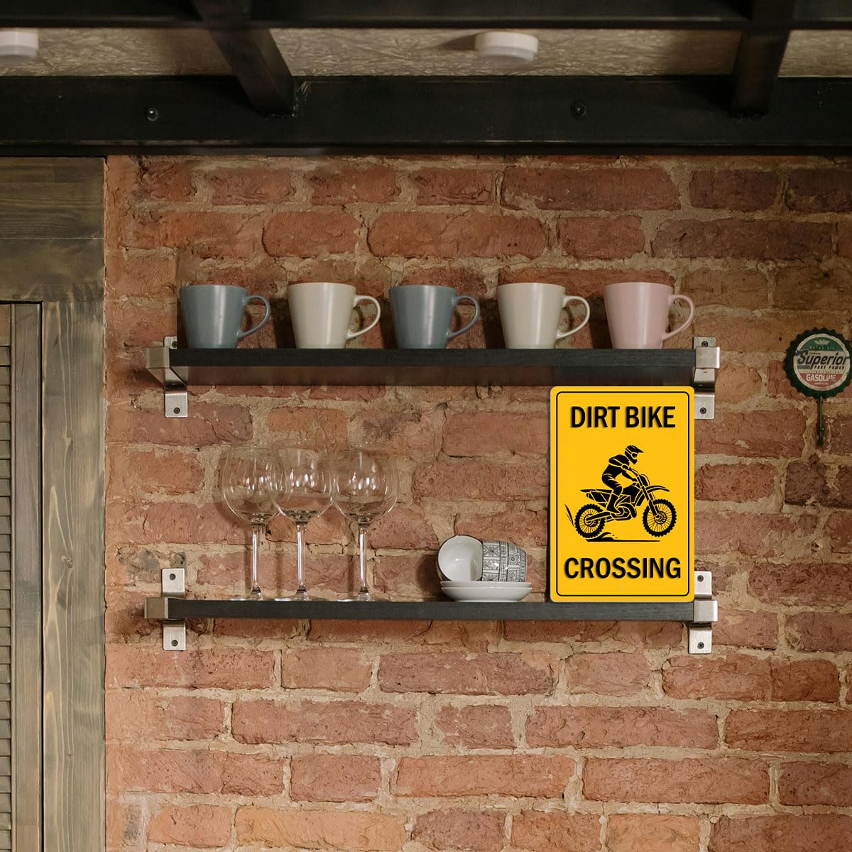 Dirt Bike Crossing Tin Sign - Motocross Garage Wall Decor, Dirt Bike Gifts for Men, Boys, and Enthusiasts, Man Cave Accessories,