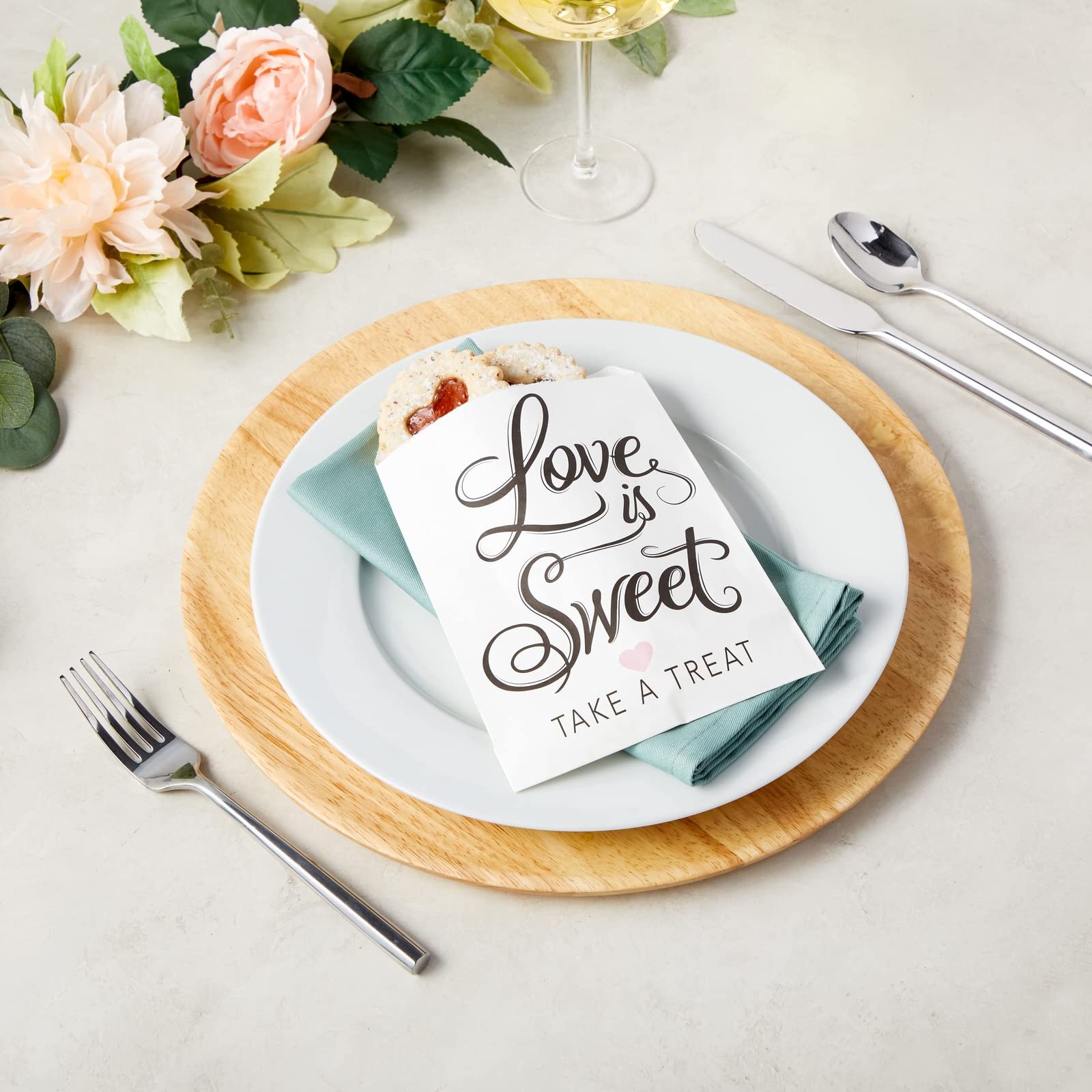 Sparkle And Bash 100 Pack Love Is Sweet Treat Bags For Wedding, Bridal Shower, Engagement Party (5 X 7.5 Inches)