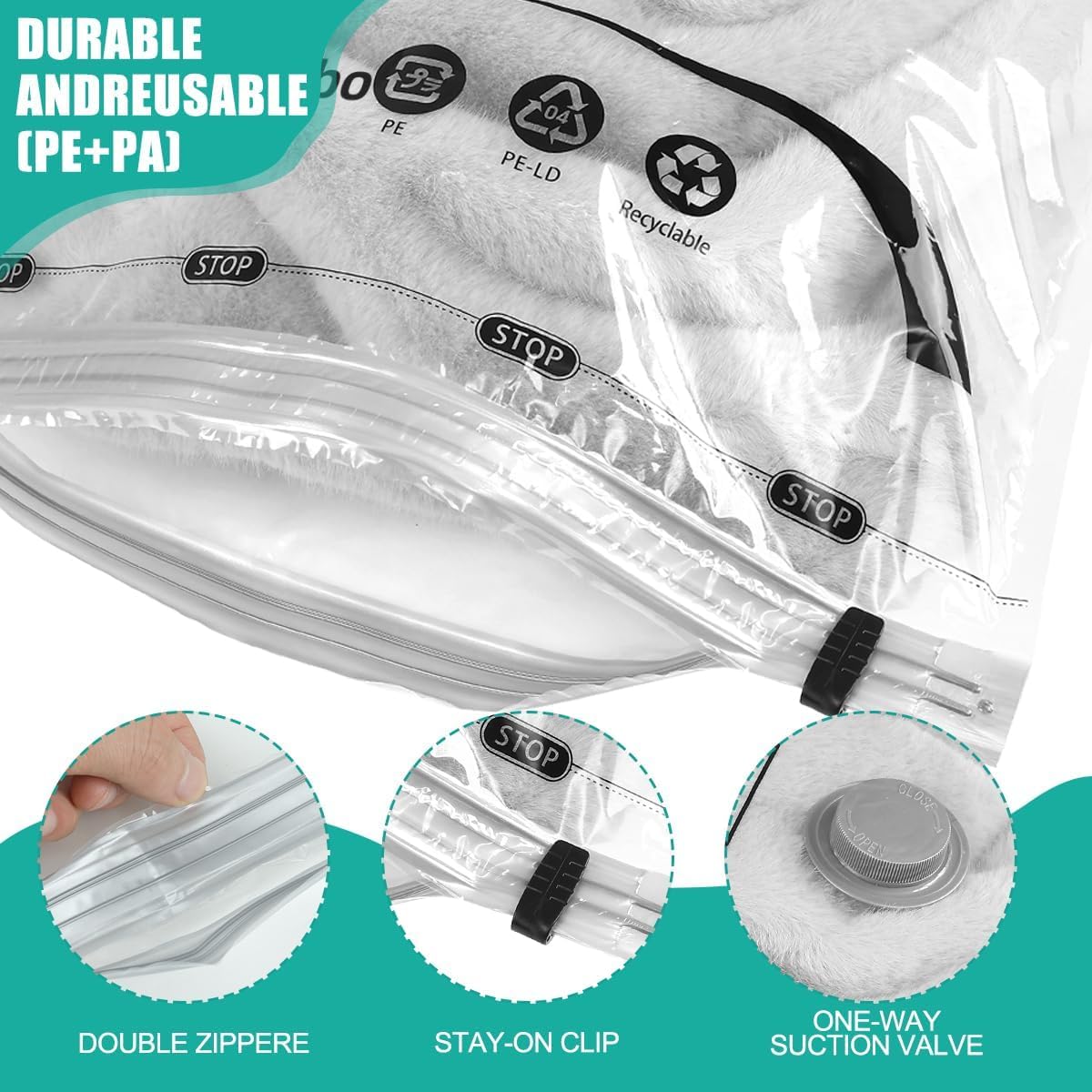 Vacuum Seal Bags For Clothing - Vacuum Storage Bags With Hand Pump, Space Saver Organisers For Travel Luggage Clothes Blankets C