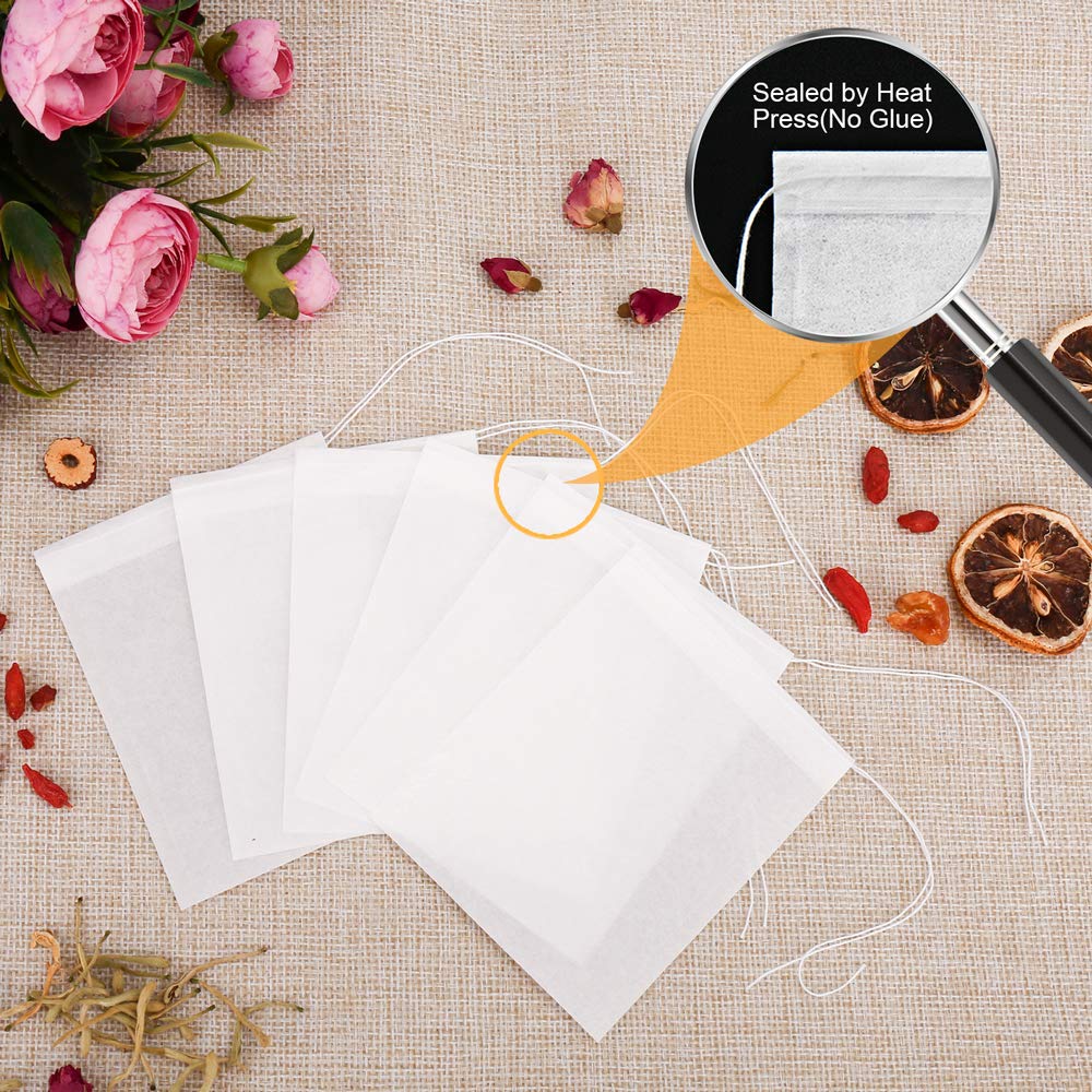 BetyBedy Disposable Tea Filter Bags - 100PCS Natural Wood Pulp, Drawstring, 1-Cup Capacity (3.15 x 3.94 inch), White