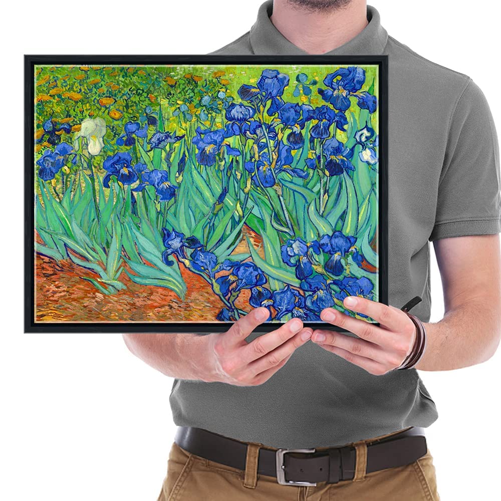 Wieco Art Framed Wall Art Canvas Prints Irises By Van Gogh Famous Flowers Oil Paintings Reproduction Modern Giclee Canvas Prints