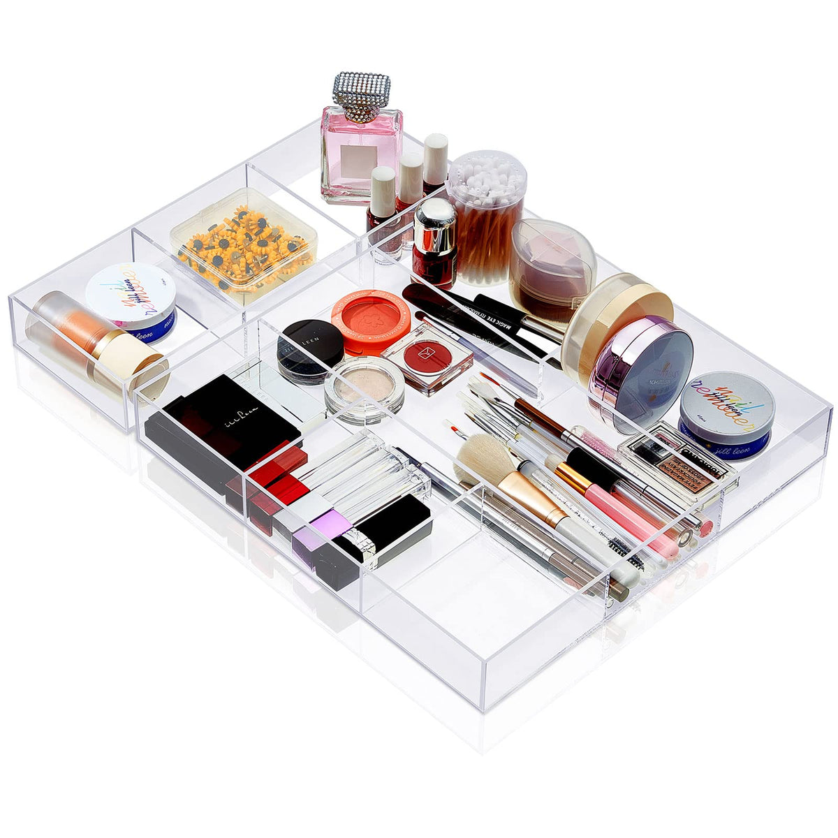 Clear Drawer Organizer 2 Pieces 6 Section Clear Desk Organizer With Dividers 3 Section Acrylic Makeup Tray Divided Clear Drawer