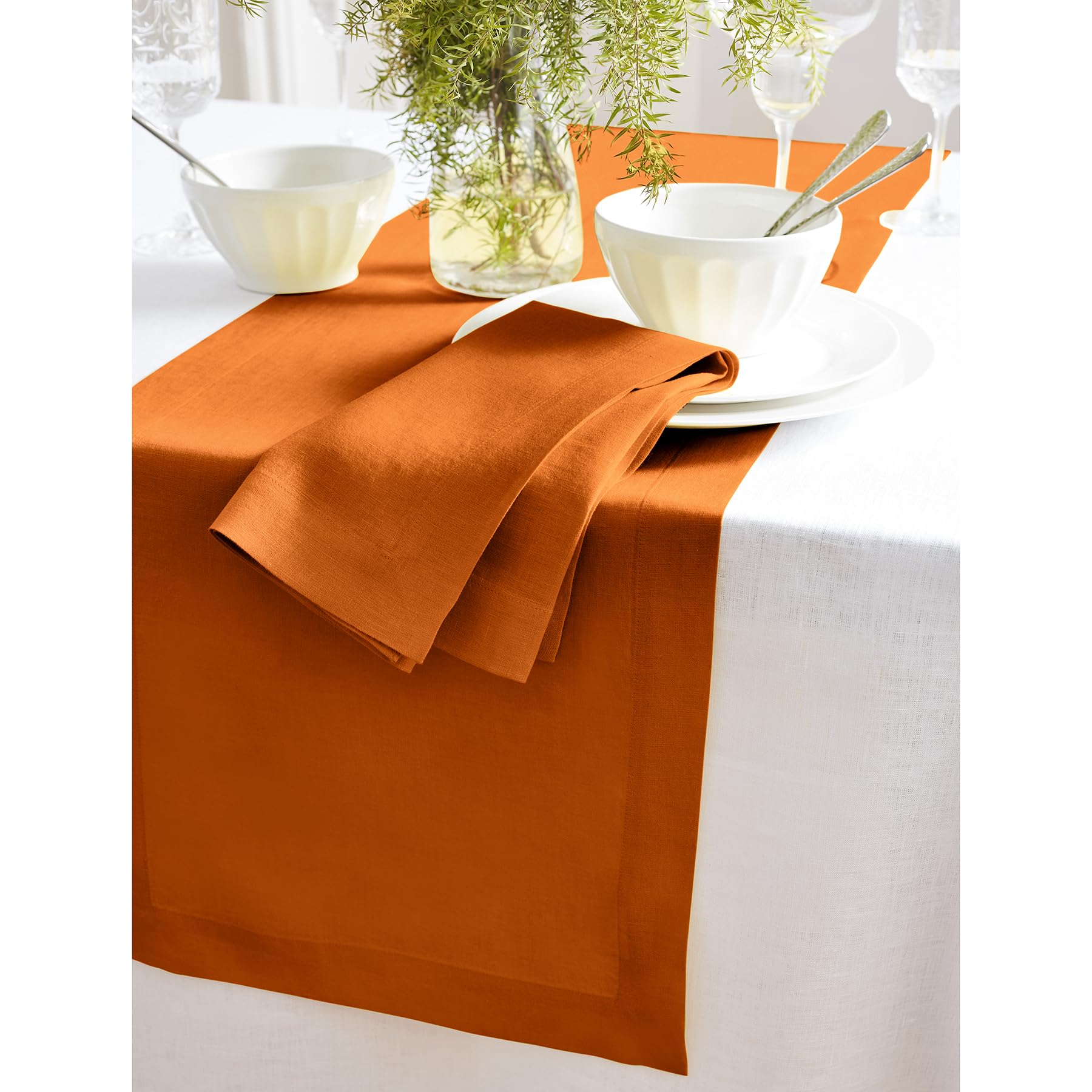 Solino Home Linen Pumpkin Table Runner 36 Inch - 100% Pure Linen Prewashed Short Table Runner 14 X 36 Inch Ideal For Dresser And