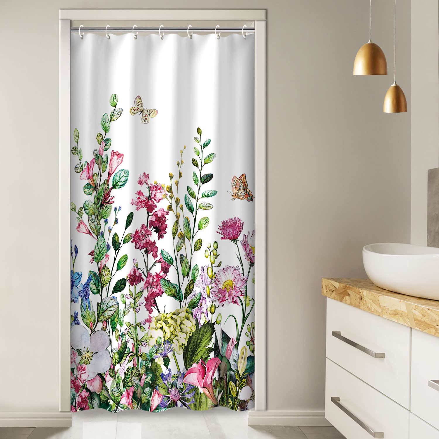 Livilan Stall Shower Curtain 36W X72H Inches Narrow Rv Shower Curtains Floral Shower Curtains For Bathroom Short Shower Curtains