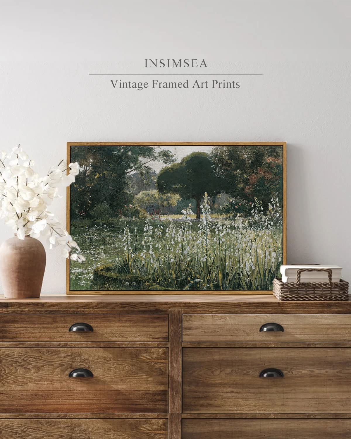 Insimsea Framed Canvas Wall Art Vintage Decor, Home Decor Wildflower Field Artwork Large Canvas Wall Art, Rustic Style Kitchen O