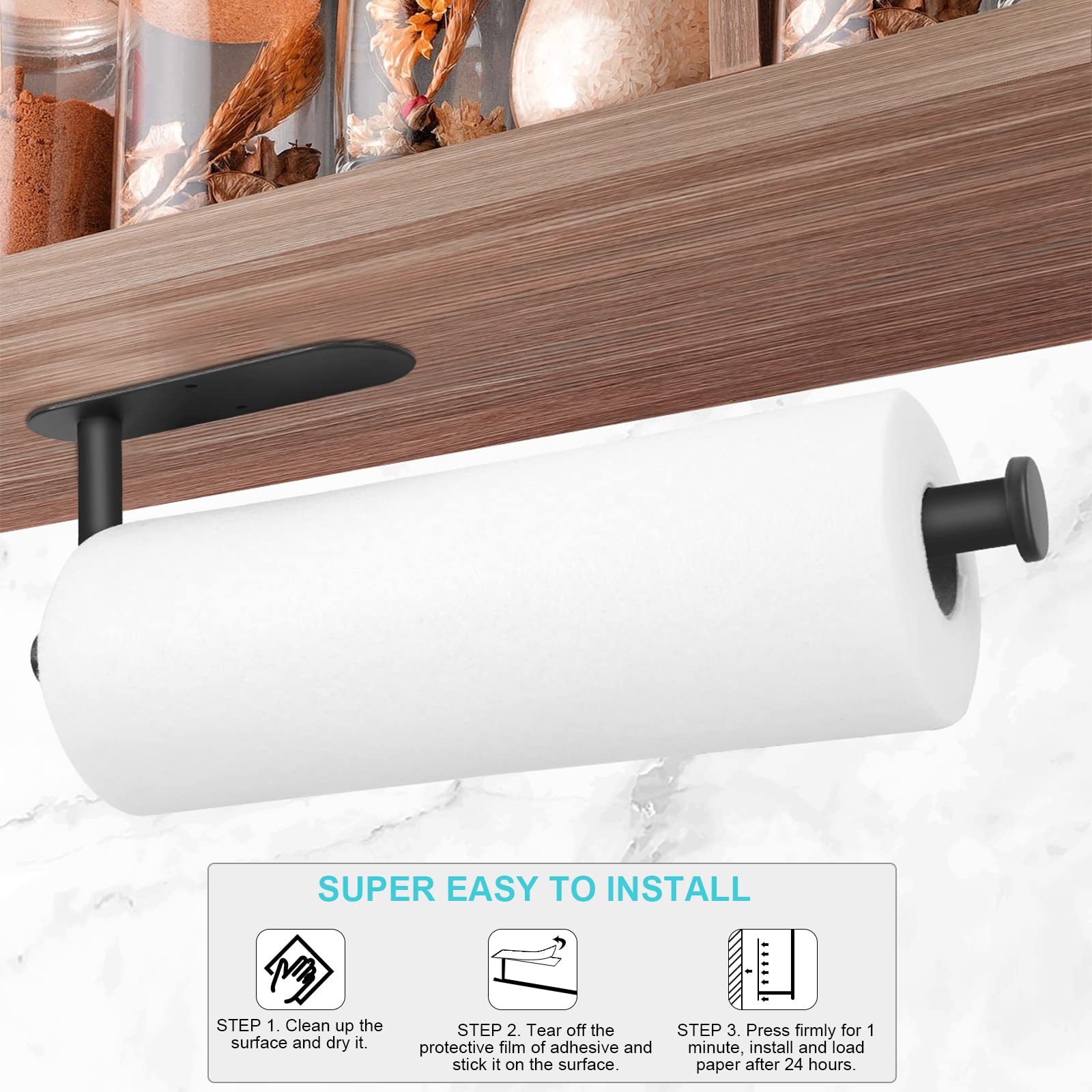 Feokely Paper Towel Holder Wall Mount For Kitchen, Premium Stainless Steel Paper Towel Holder, Under Cabinet Aesthetic Design Bl