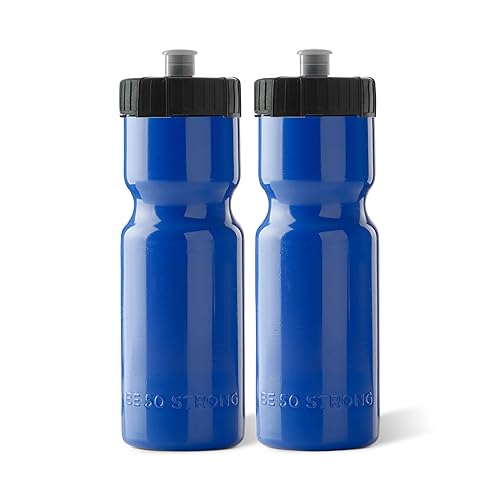 50 Strong Sports Squeeze Water Bottle 2 Pack - 22 oz. BPA Free Easy Open Push/Pull Cap - USA Made (Blue/Black)