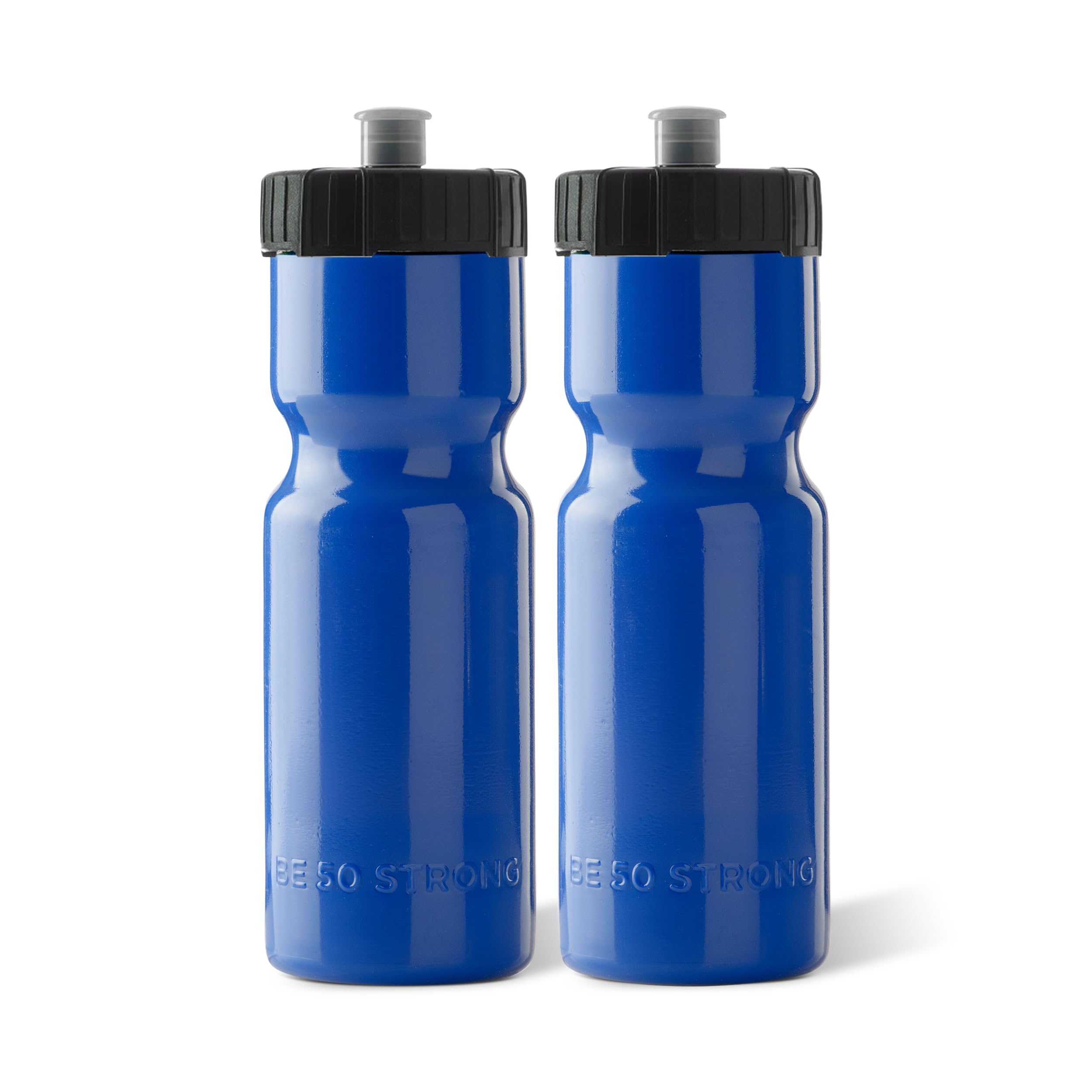 50 Strong Sports Squeeze Water Bottle 2 Pack - 22 oz. BPA Free Easy Open Push/Pull Cap - USA Made (Blue/Black)