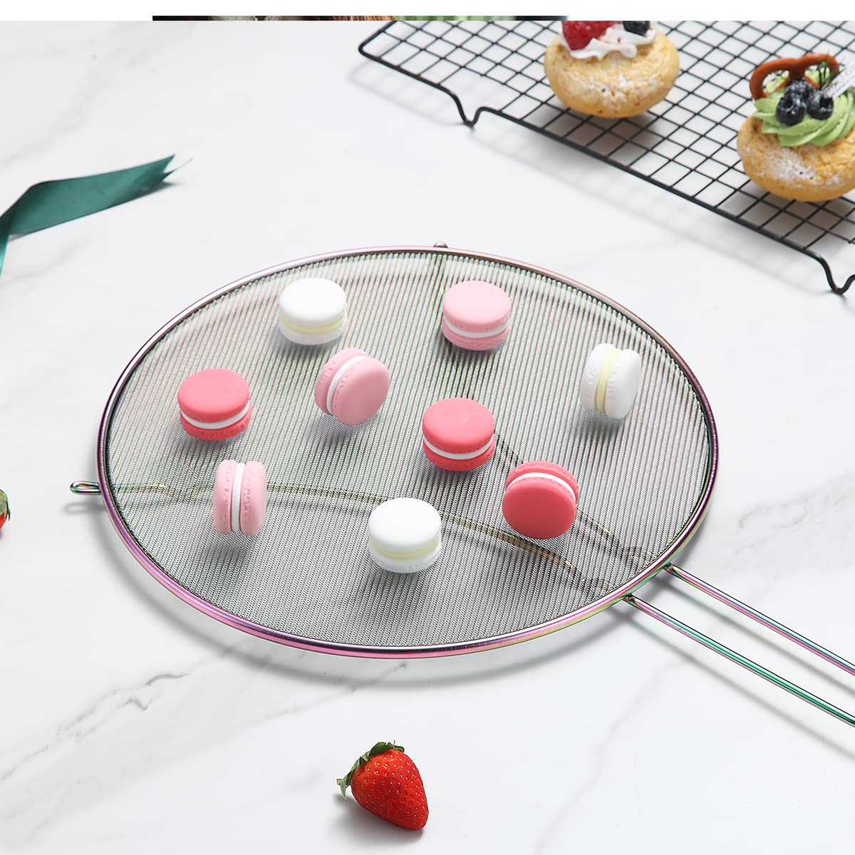 Evanda 12'' Rainbow Splatter Screen For Cooking, Stainless Steel Fine Mesh For Frying Pan, Grease Guard For Pan To Stop Hot Oil