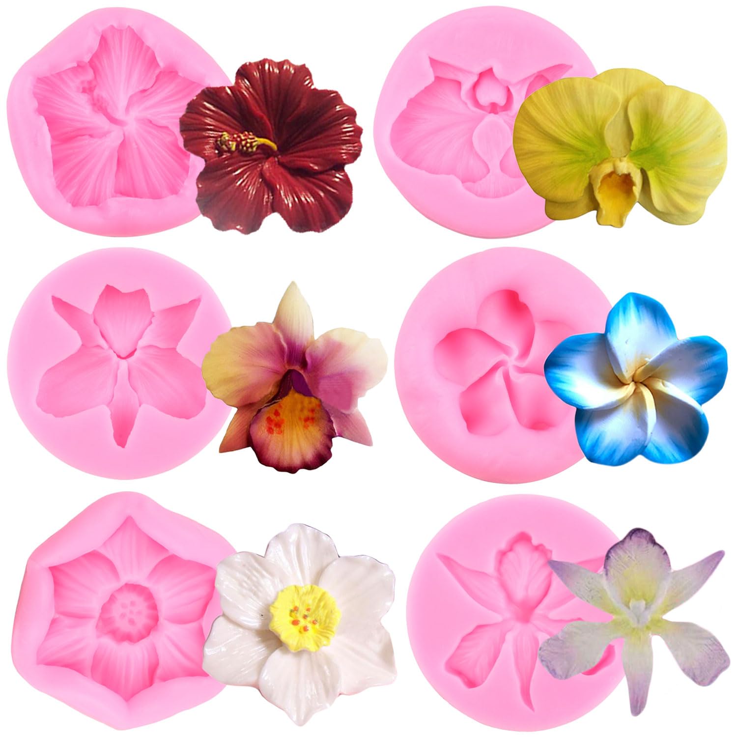 Zixiang Orchid Flower Silicone Mold Plumeria Flower Fondant Mold Hibiscus Flower Chocolate Molds For Flower Cake Decorating Cupc