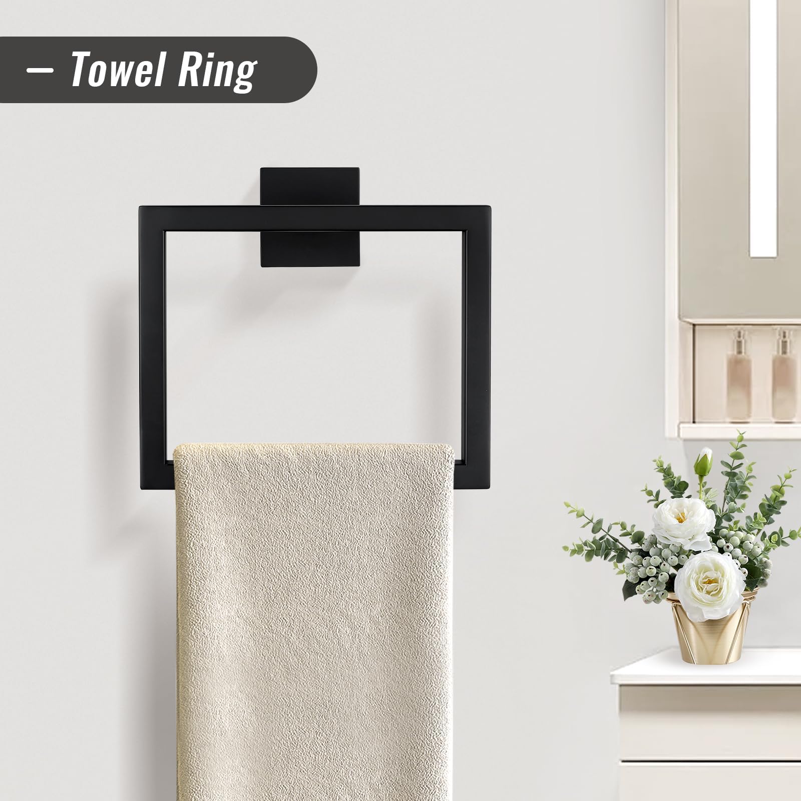 Yacvcl Black Towel Bar Set 5-Piece Bathroom Hardware Set,Square Sus304 Stainless Steel - 23.6 Inch Wall Mounted Towel Rack,Toile