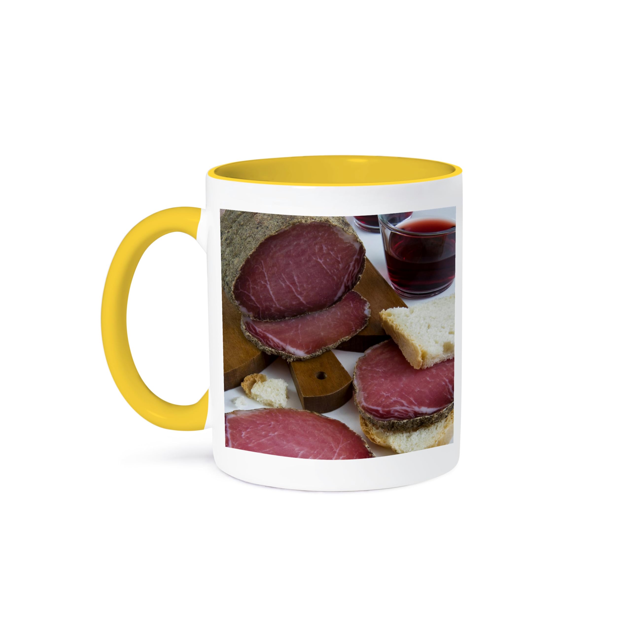 3dRose Lonza, Pork loin, cured ham, Tuscan cuisine, Italy - LI11 NTO0048 - Nico Tondini 15oz Two-Tone Yellow Mug
