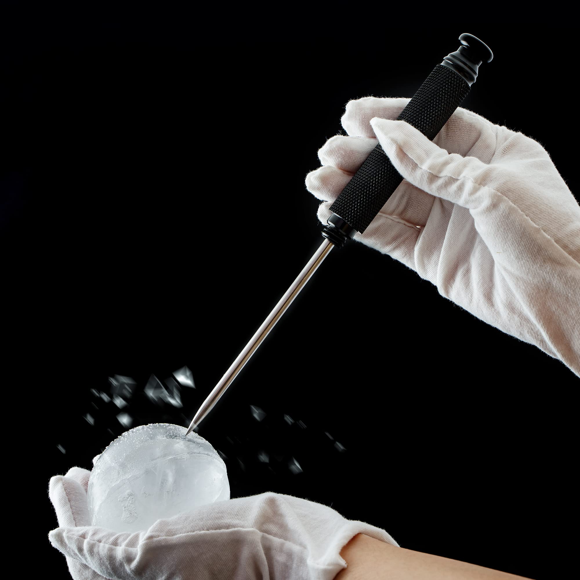 Stainless Steel Ice Pick With Safety Cover, Pick Tool For Breaking Ice, Non-Slip Antiskid Handle For Easy To Grip (Black)