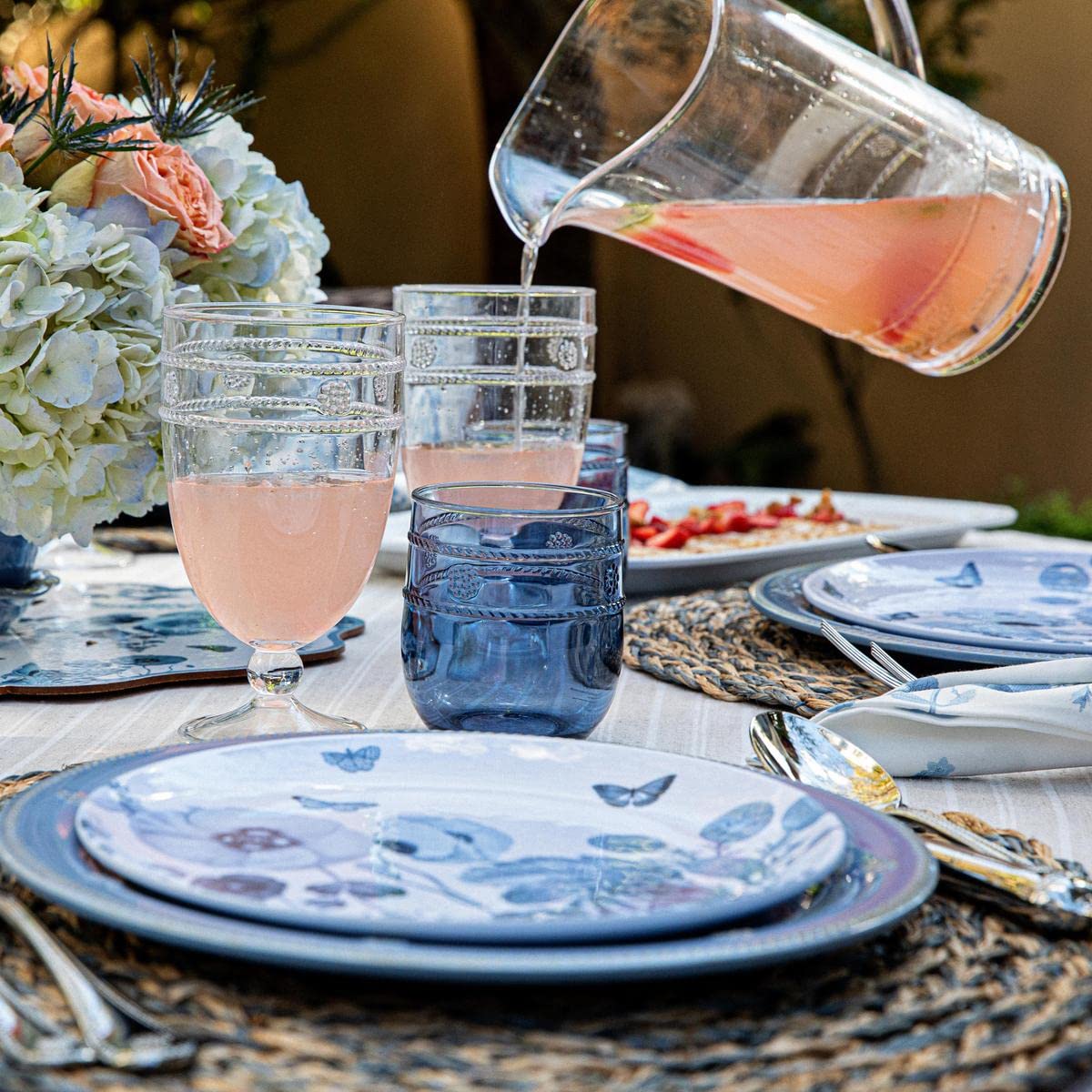 Juliska Blue Isabella Acrylic Tumbler - Unbreakable, Acrylic, Embossed Drinking Glass