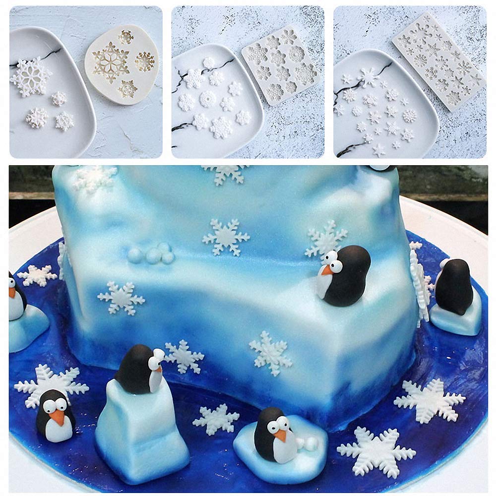 (Set Of 3) Winter Snowflake Fondant Molds, Christmas Snowflake Silicone Sugarcraft Gum Paste Mold For Cake Cupcake Topper Decora