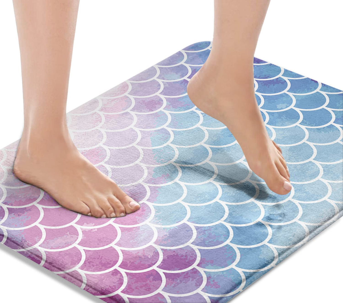 Britimes Purple Pink Gradient Bath Mat,Mermaid Scale Texture Bathroom Rugs No Silp,Cute Washable Cover Floor Rug Carpets Floor M