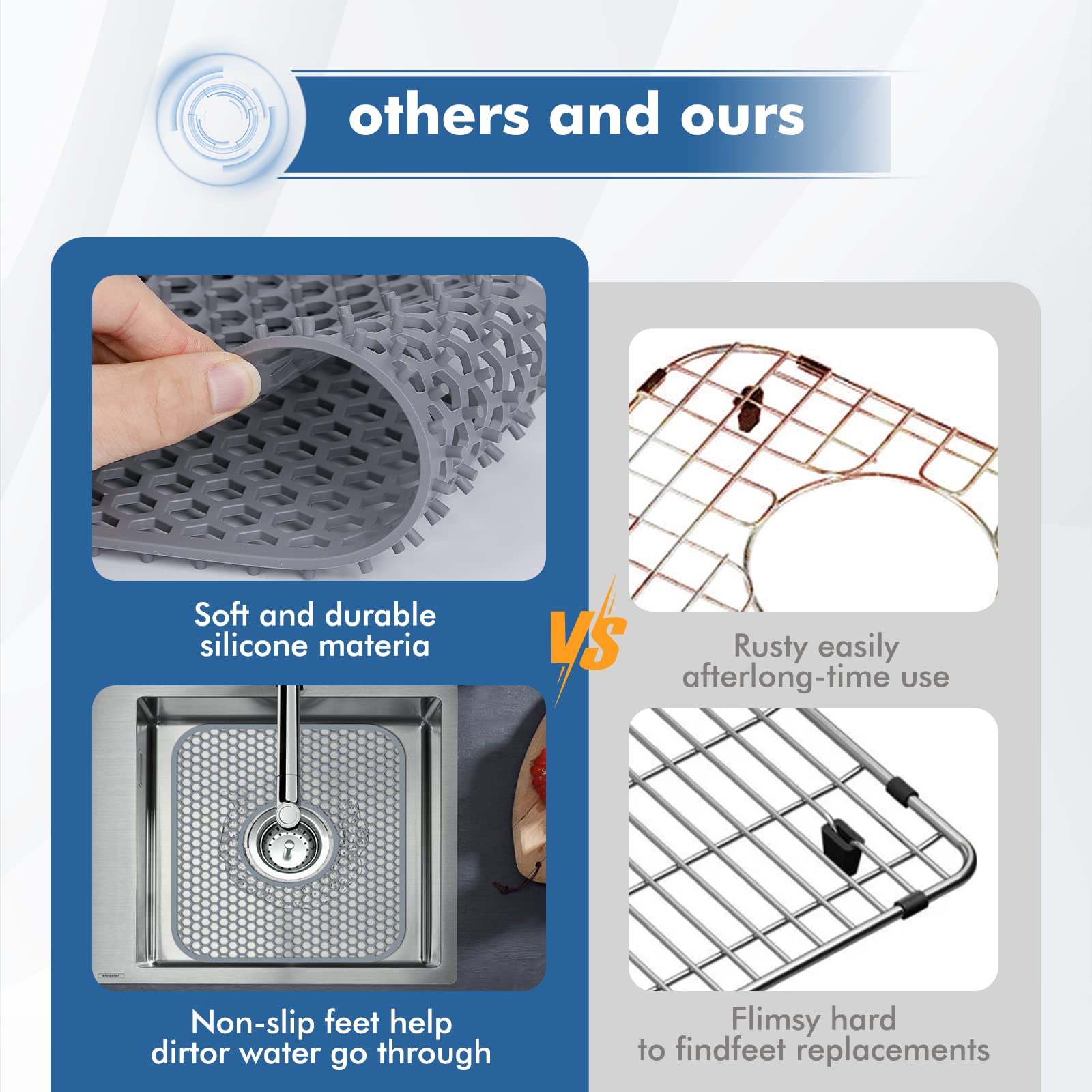 Bestjing Silicone Sink Mat, 13.58''X 11.6'' Sink Protectors For Kitchen Sink With Center Drain, Folding Non-Slip Heat Resistant