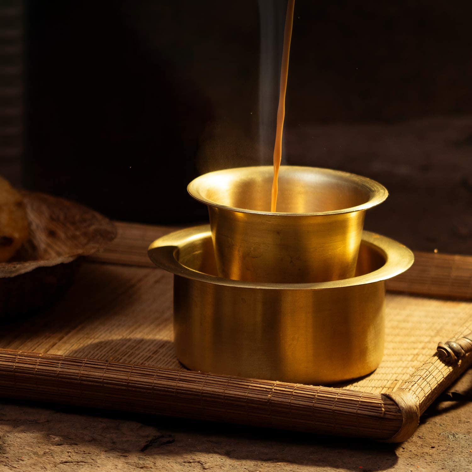 Sidapur Brass Dabara Set - Plain Brushed Matte Finish - for South Indian Filter Coffee (Large)