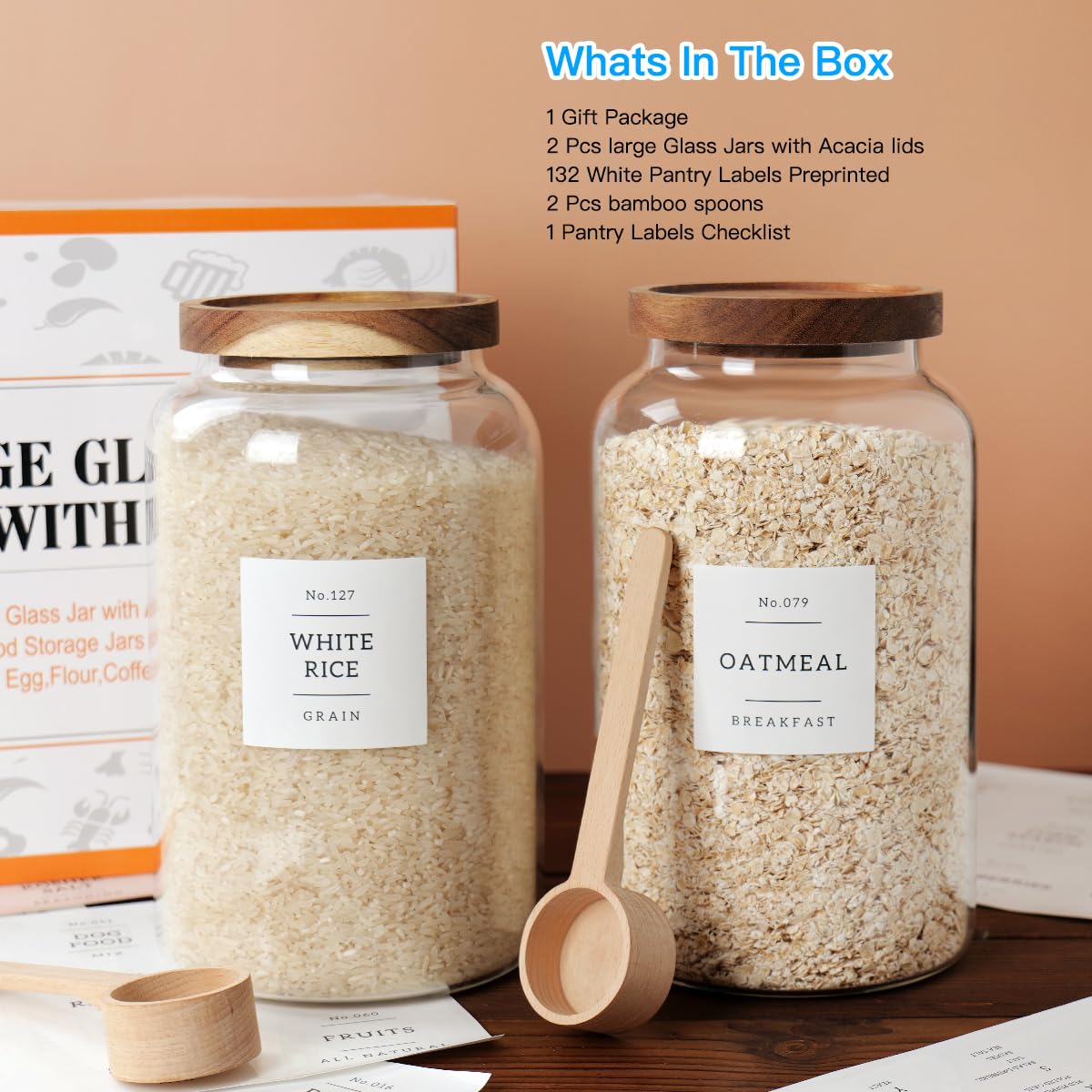 Czszyghbao 2 Pcs Large Glass Jar With Airtight Lid, Glass Food Storage Jars For Tea,Spice,Cereal, Egg,Flour,Coffee And More(98 F