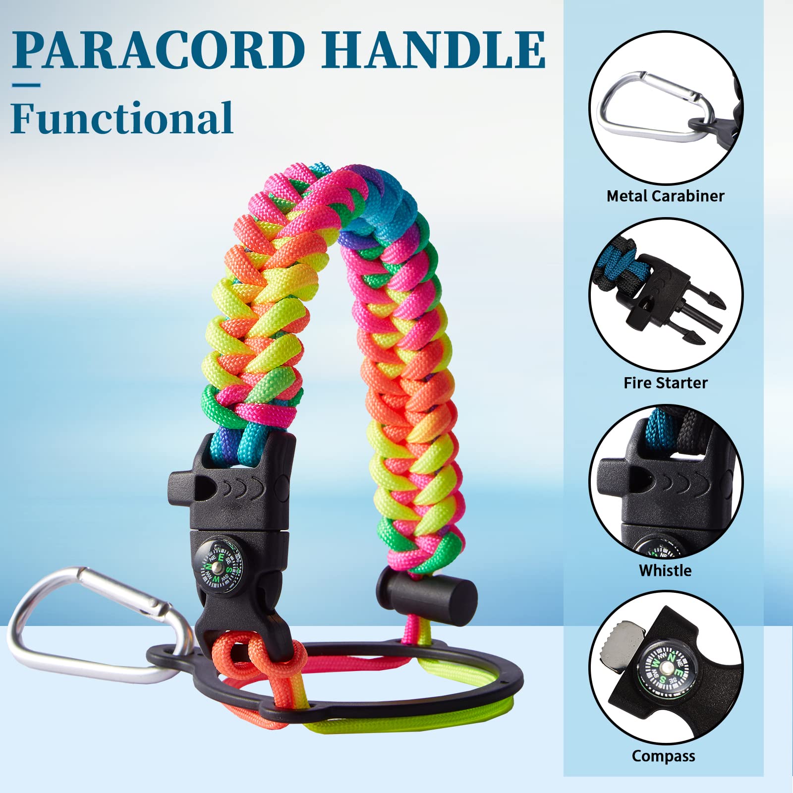 32 40/64/128 oz Flask Water Bottles Insulated - with Straw Auto Spout Lid  Water Bottle Stainless Steel Keep Cold 48H Hot 24H  Metal Water Bottle with Strap  Paracord Handle  Protective Boot