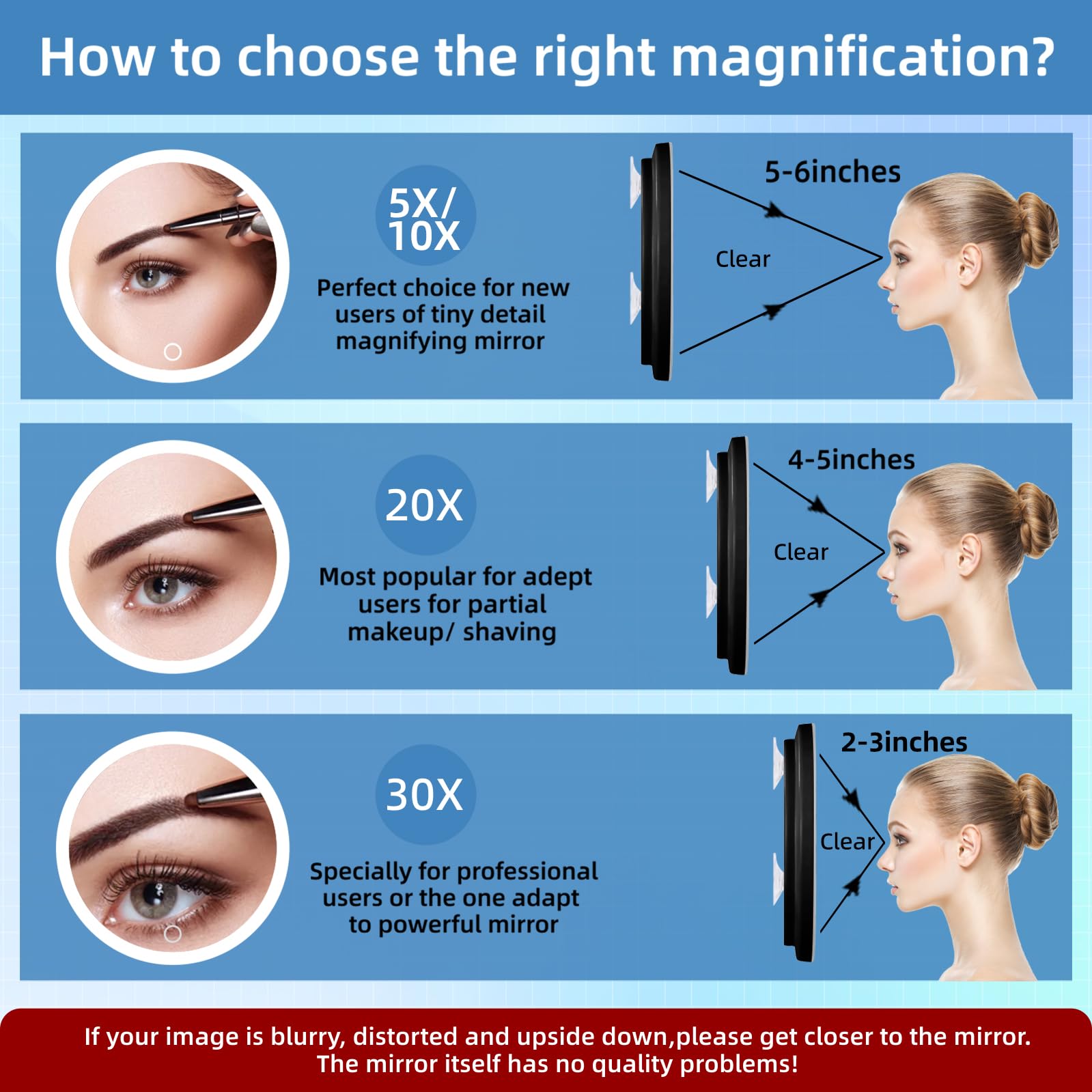30X Magnifying Mirror With Light, 30X Magnifying Mirror With 3 Suction Cups, 3 Color Dimmable Lighted Makeup Magnifying Mirror,