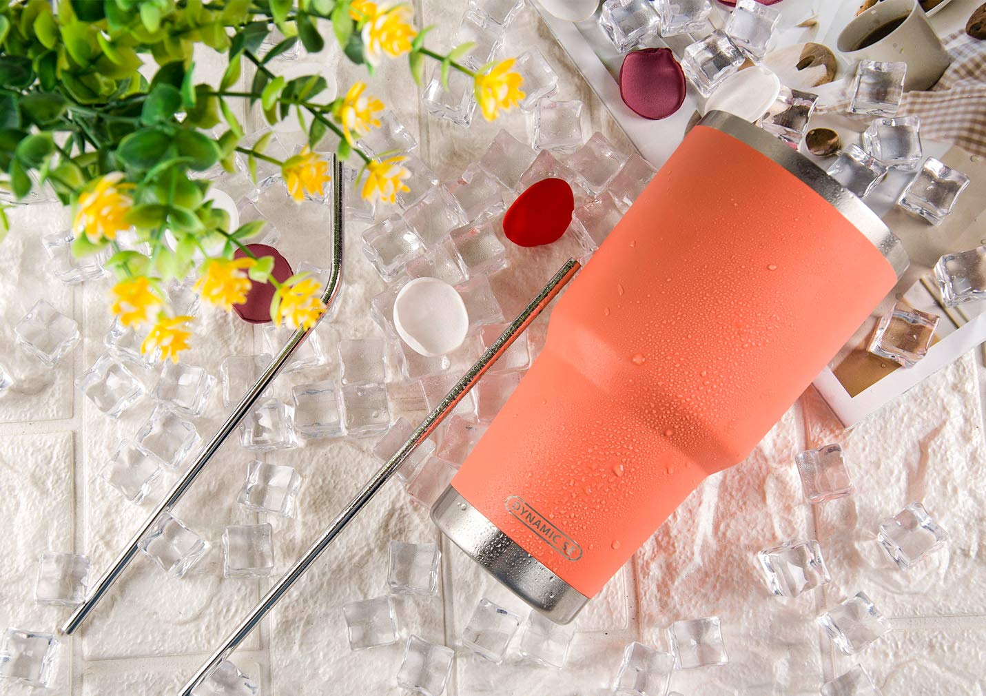 Ds 30Oz Orange Tumbler Stainless Steel Insulated Travel Mug With Straw Lid Cleaning Brush (30Oz Orange)