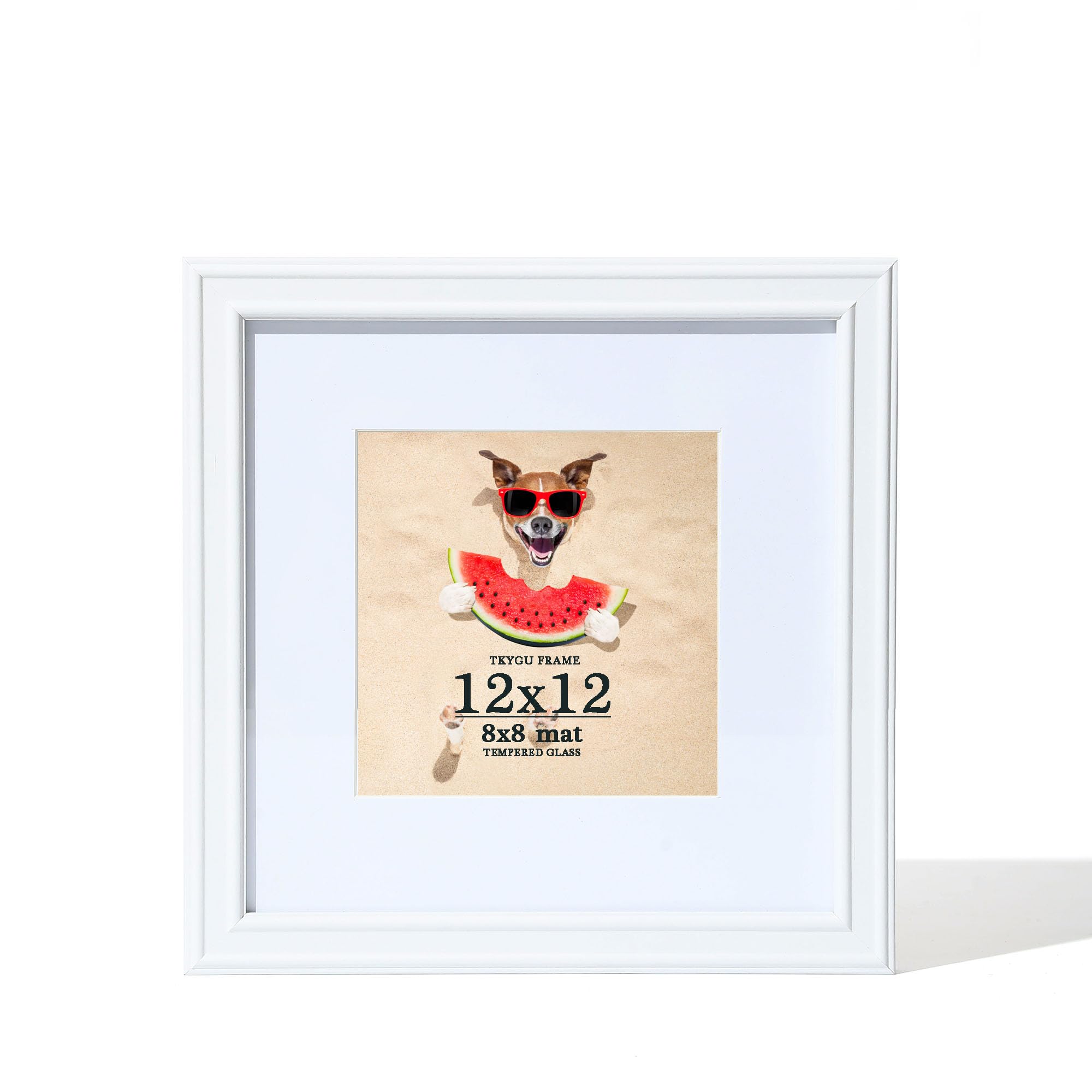 TKYGU 12x12 Picture Frame White,Display 12x12 Picture with Mat or 8x8 without Mat, Square 12 by12 Wooden Photo Frame with Real G