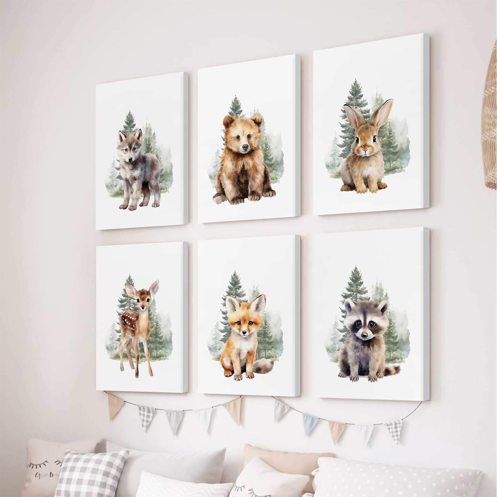 Joocrise Woodland Animal Nursery Wall Art Decor Set Of 6 Baby Boys Room Wall Art Forest Animal Canvas Wall Decor Kids Art Prints