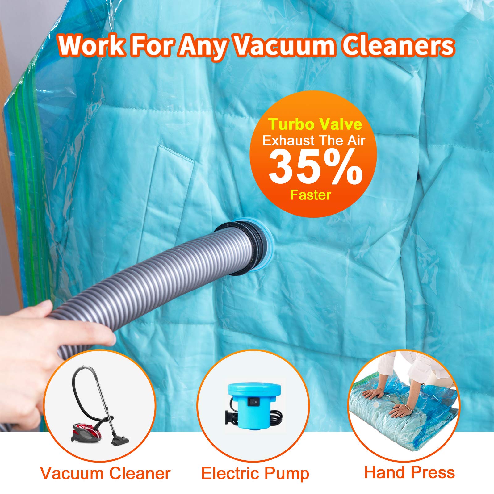 Taili Hanging Vacuum Storage Bags For Clothes, Space Saver Bags (2 Long, 2 Short), Blue Vacuum Sealer Bags 4 Pack, Closet Organi