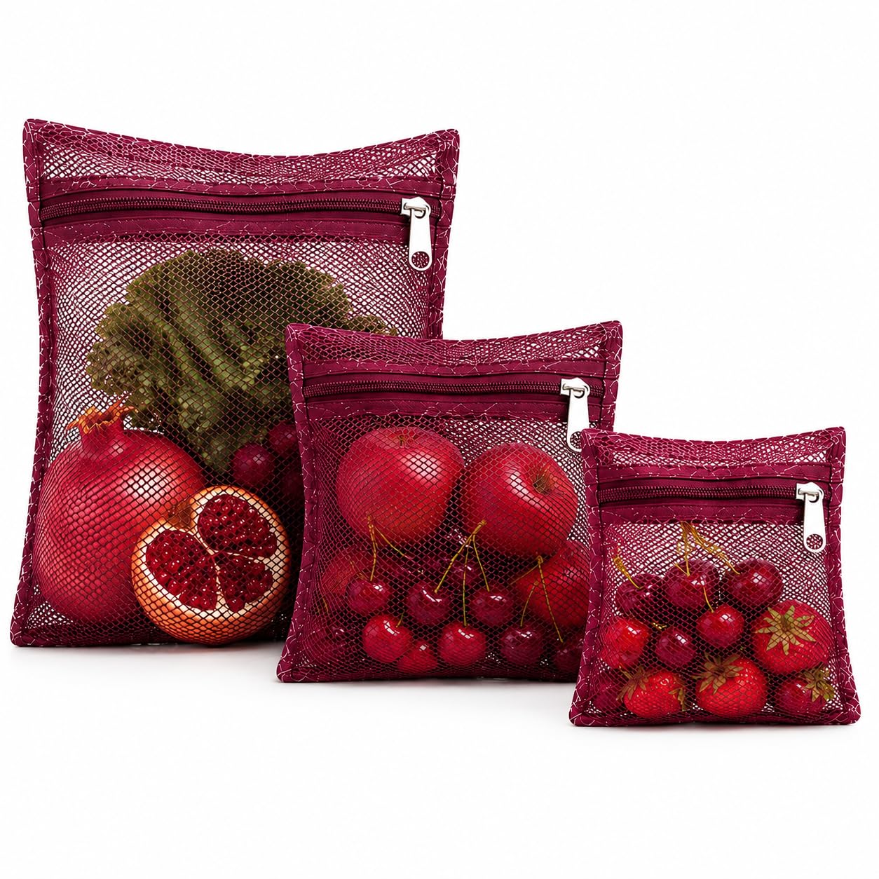 Premsons Pack Of 6 Reusable Fridge Storage Bags  Red Multipurpose Zipper Organizer Pouches For Fruits, Vegetables, Snacks & Kit