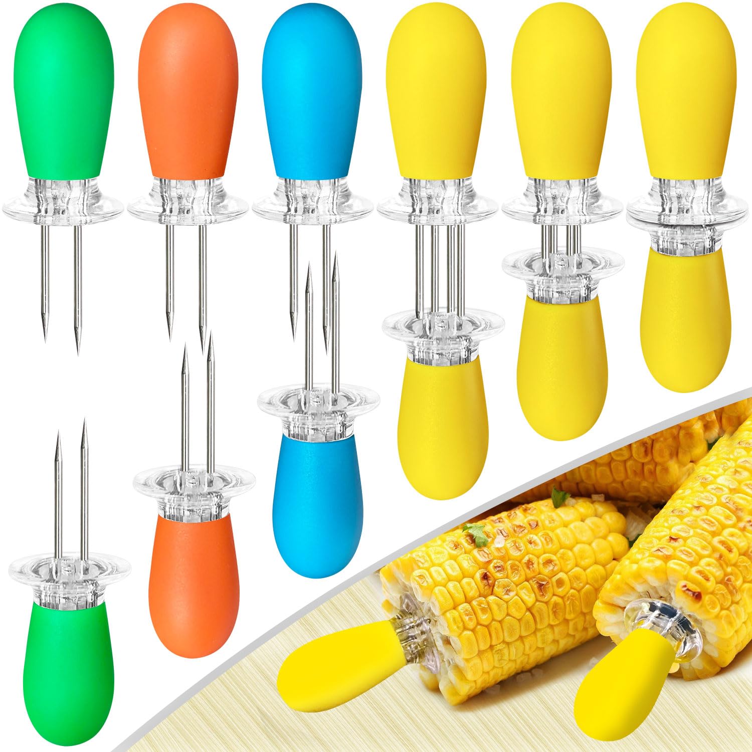 Aqringo 12 Pcs/6 Pairs Corn Holders, Stainless Steel Corn Cob Holders Corn On The Cob Skewers For Bbq Twin Pin Sweetcorn Holders