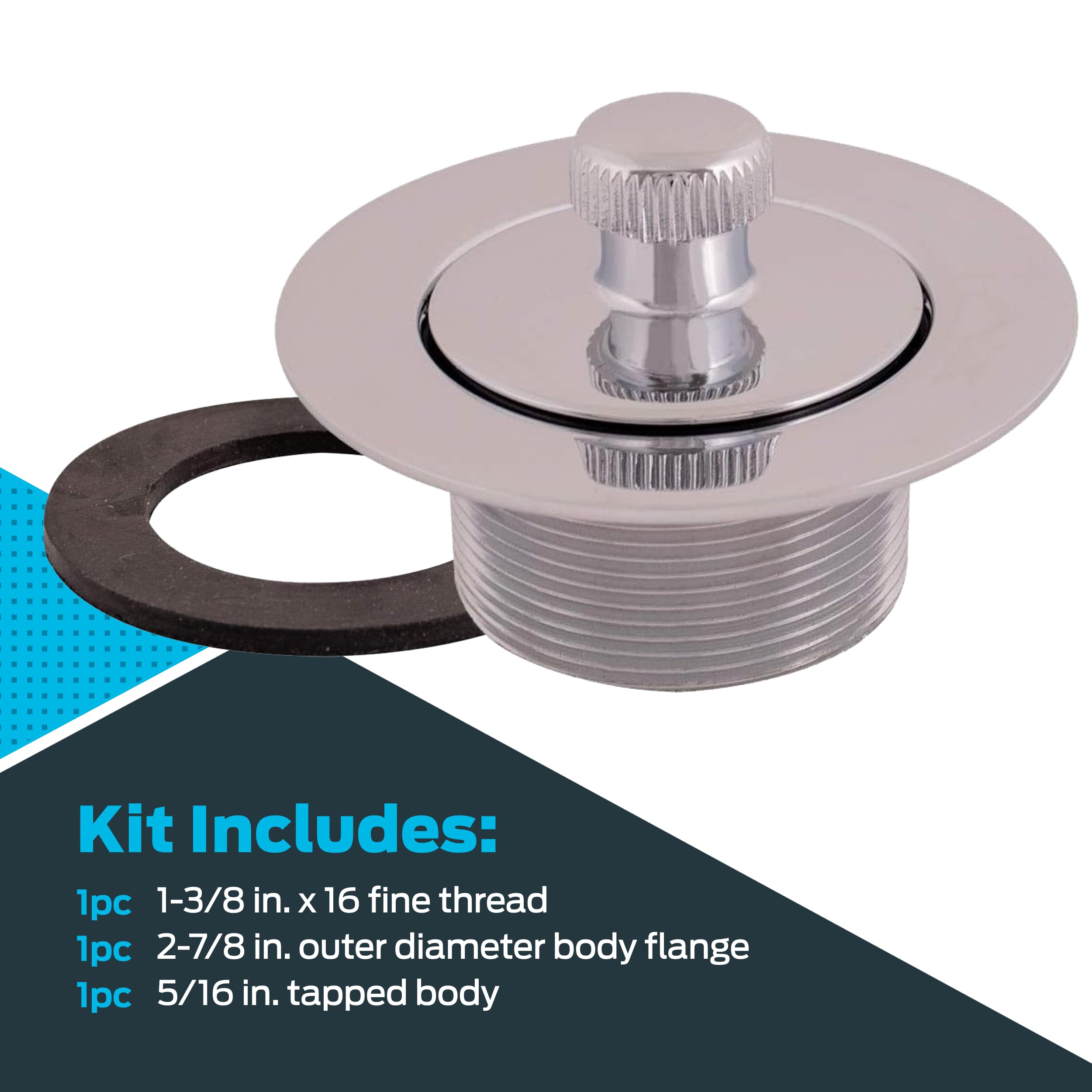 Eastman EZ-FLO Lift-n-Turn Bath Drain Assembly Kit, 1-3/8 in. x 16 in., Chrome Plated, Model 35231